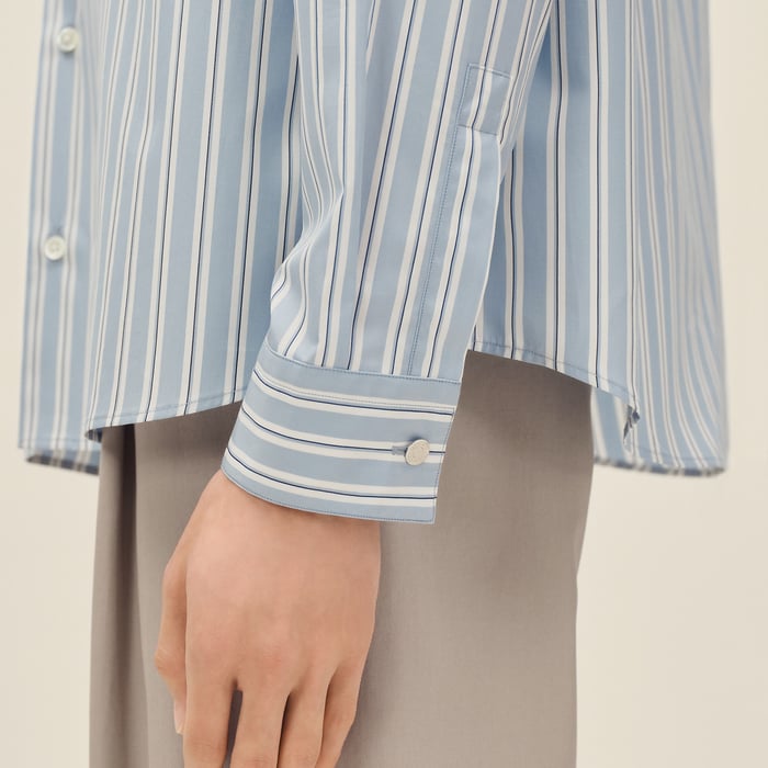 Bleu Ciel "Rayures Fond Colore" Boxy Fit Shirt With Louis Collar