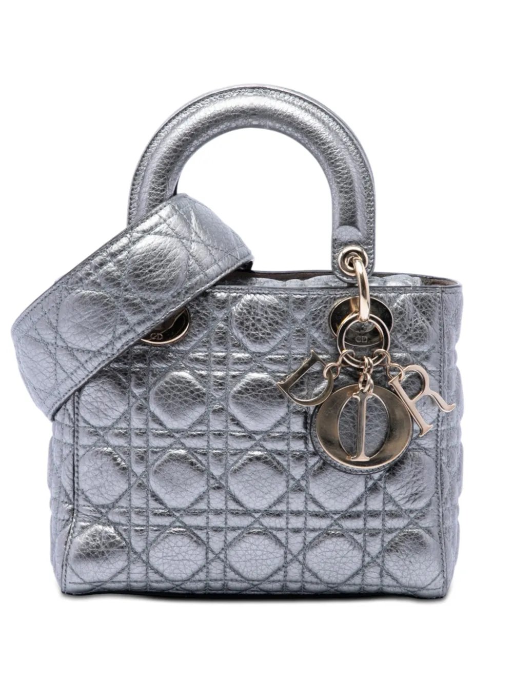 2017 Small Metallic Grained Calfskin Cannage Supple Lady Dior satchel