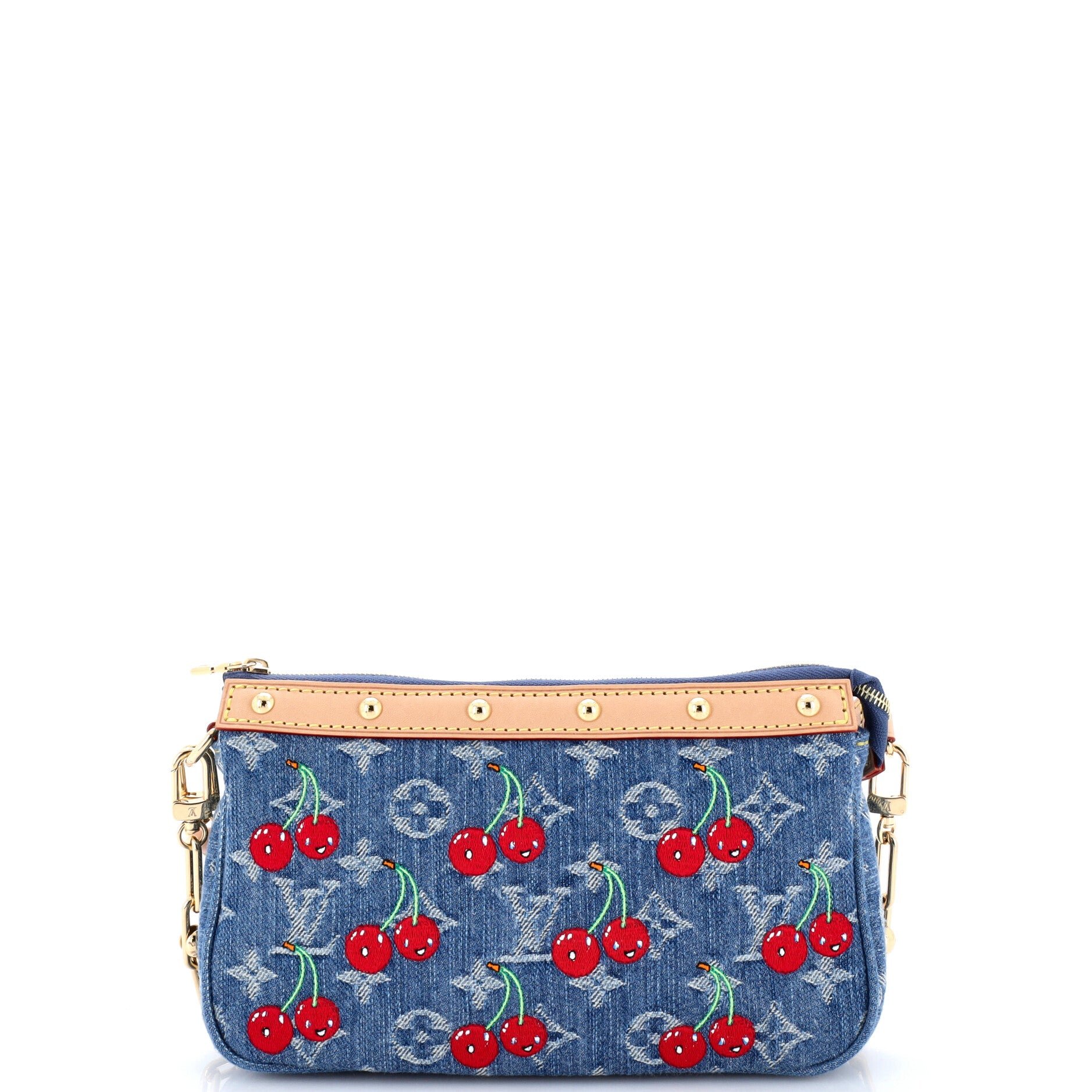 x Takashi Murakami Chain Pochette Accessoires NM Limited Edition Monogram Cerises Denim