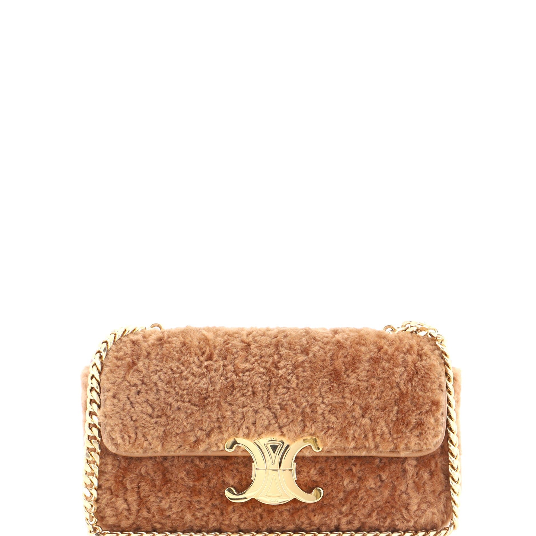 Triomphe Chain Shoulder Bag Shearling Small
