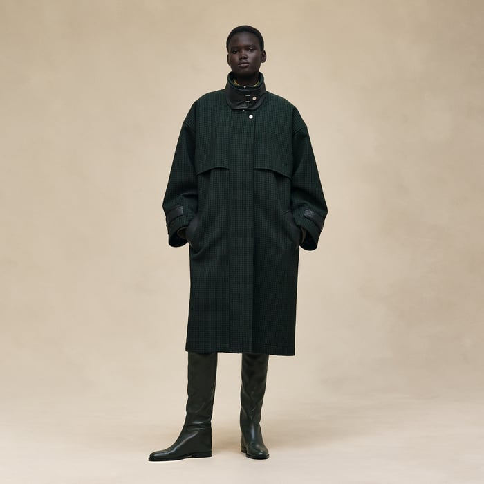Vert Anglais Long Mixed Leather Coat