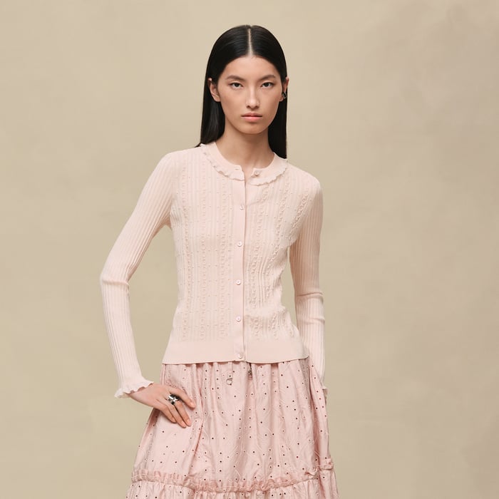 Rose Palomino Long-sleeve Cardigan With Ruffled Details