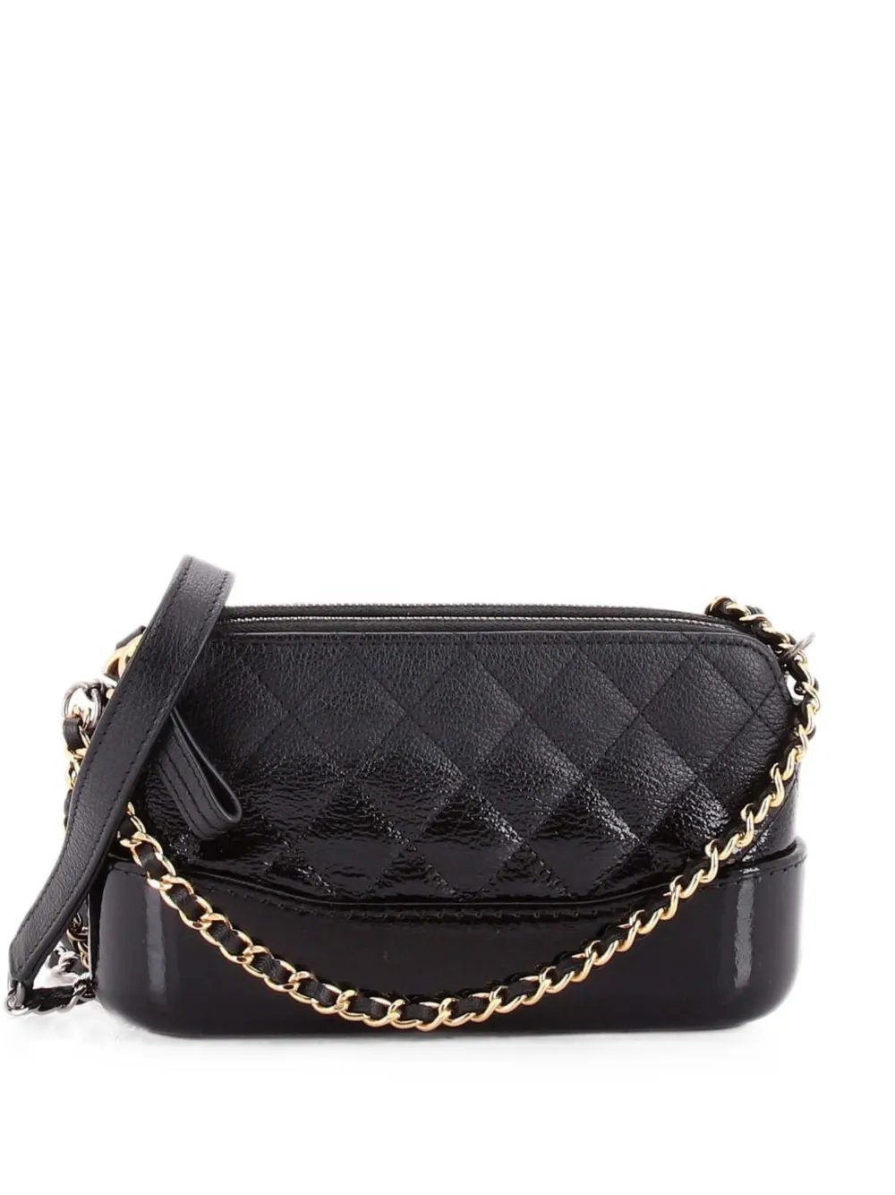 Gabrielle Double Zip with Chain Quilted Goatskin and Patent clutch bag