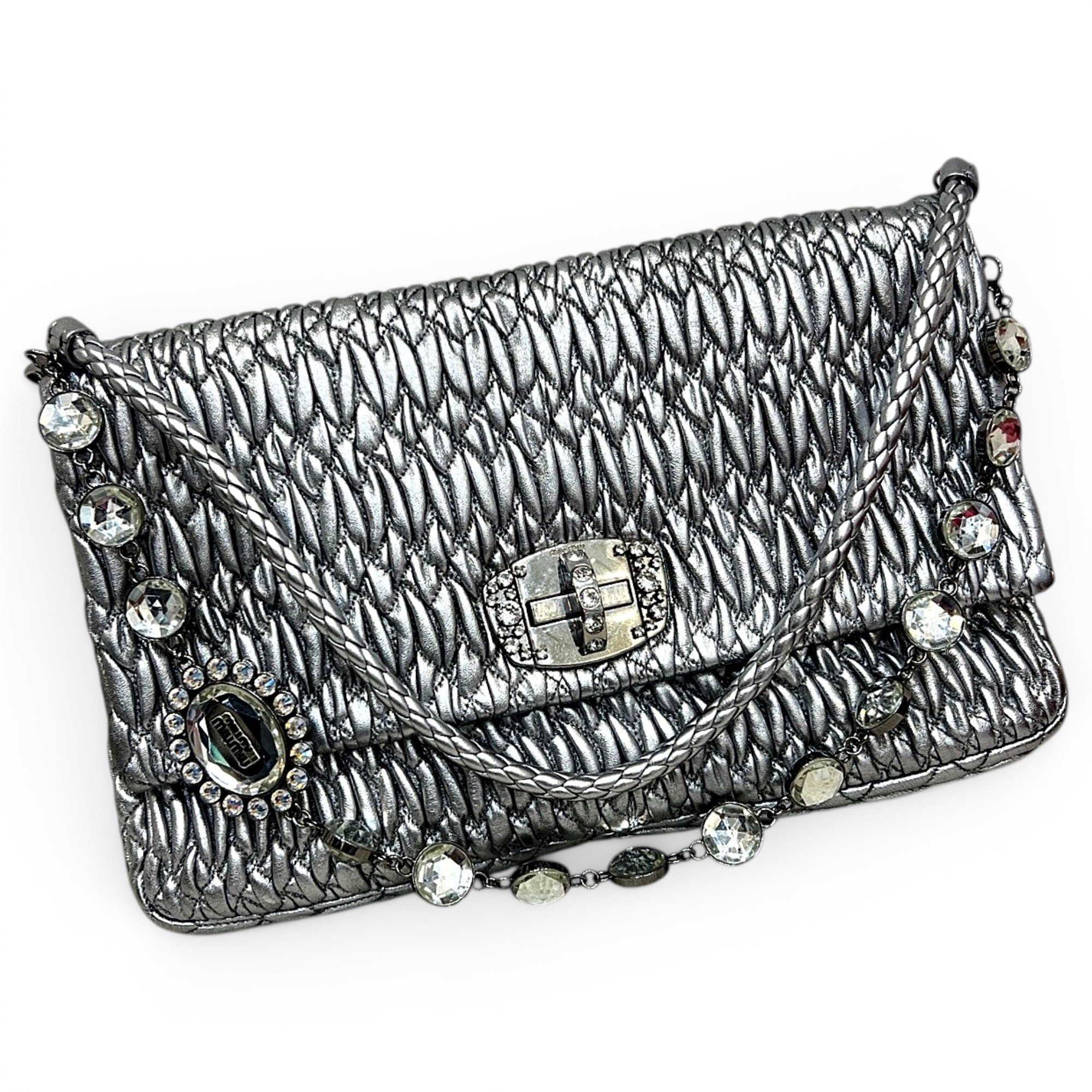 Miu Crystal leather handbag