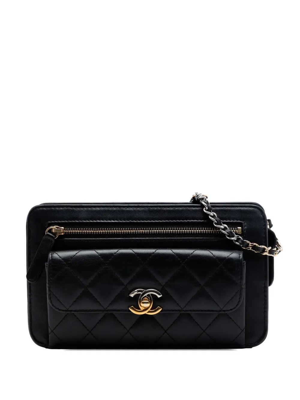 2019 Quilted Lambskin Front Pocket Clutch With Chain shoulder bag