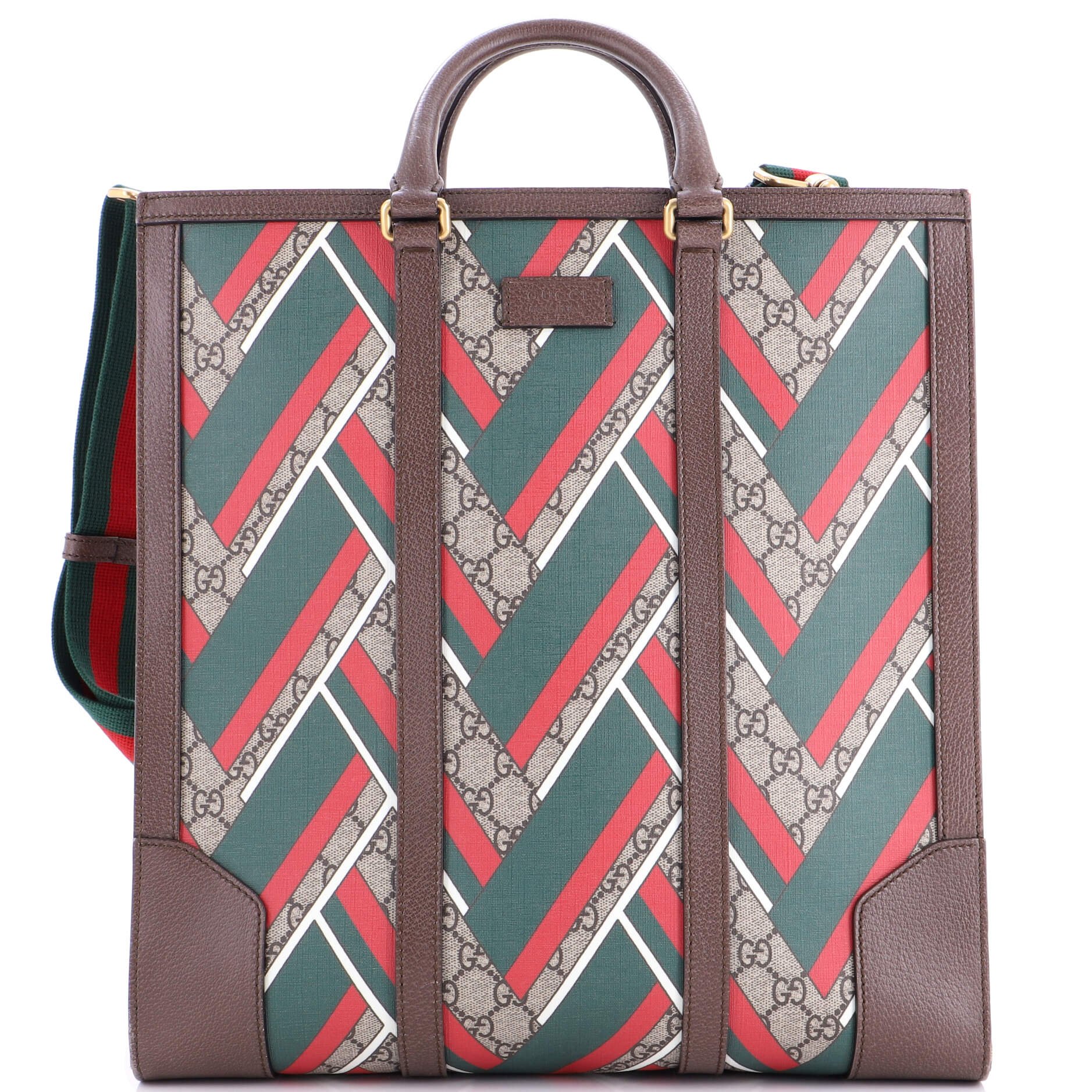 Gucci Web Strap Convertible Tote Printed GG Coated Canvas Tall