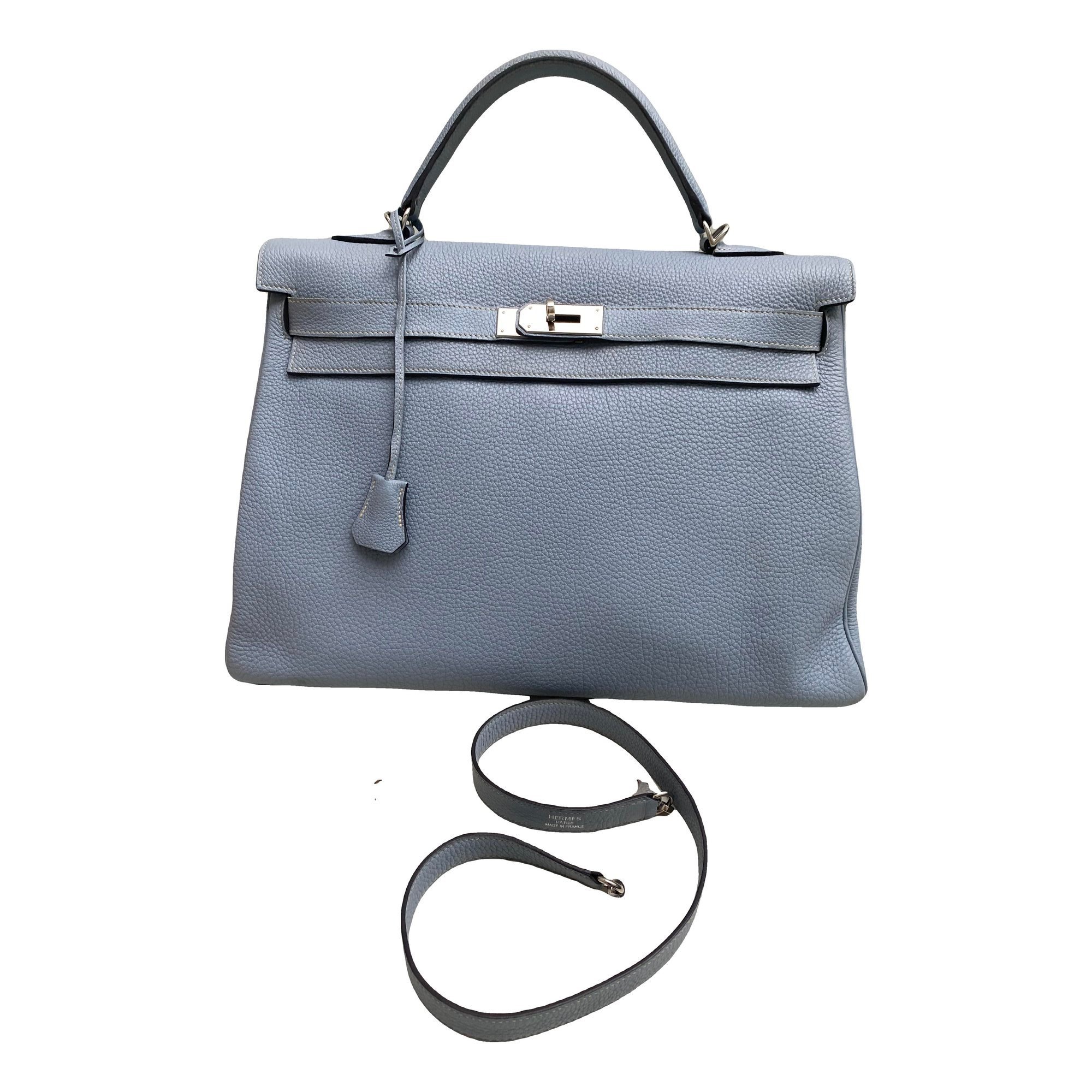 Hermes Kelly 40 Handbag Blue Lin Clemence Leather