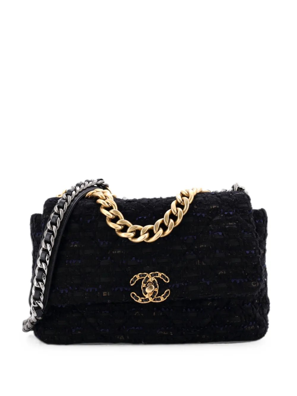 19 Flap Bag Quilted Tweed and Ribbon Large crossbody bag