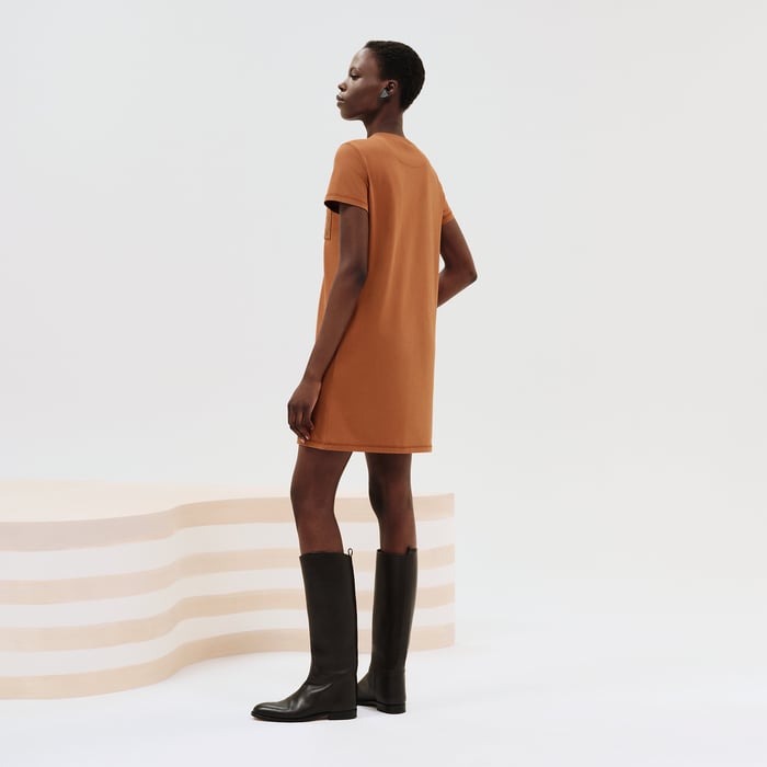 Marron Alezan Embroidered Pocket Dress