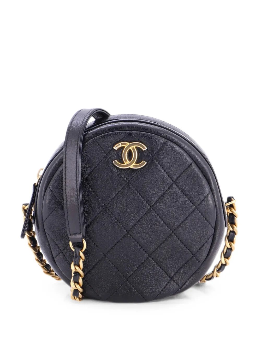 Round Chain Quilted Shiny Lambskin Small crossbody bag