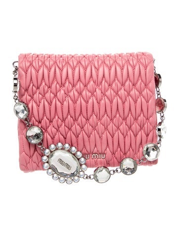 Leather Matelasse Leather Crystal Crossbody Bag