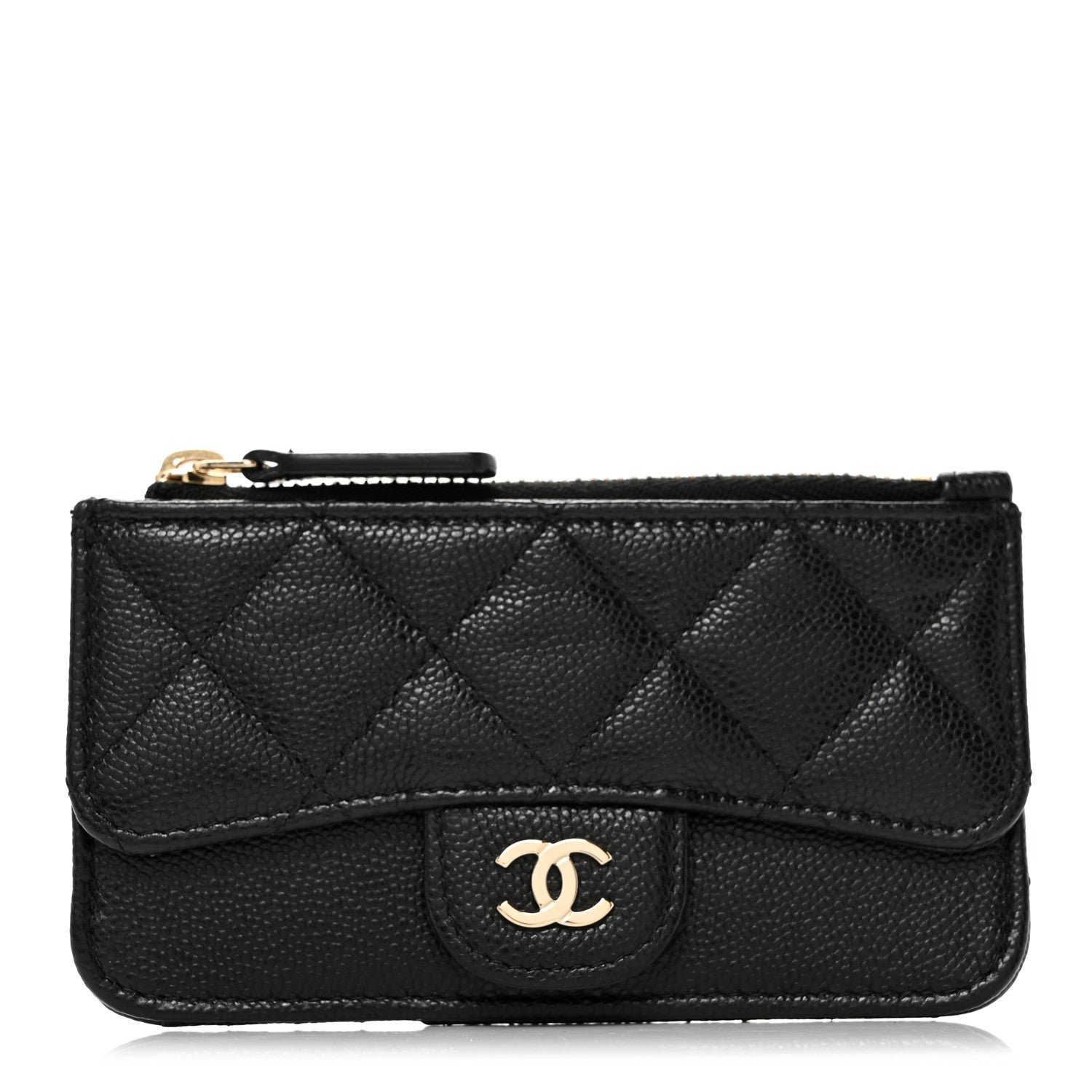 Chanel Caviar Quilted Flap Zip Card Holder Black