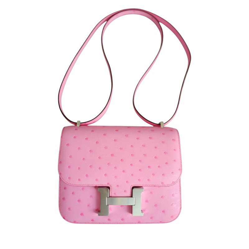 Hermes 5P Bubblegum Pink Ostrich Mini Constance 18 Palladium Hardware, 2024