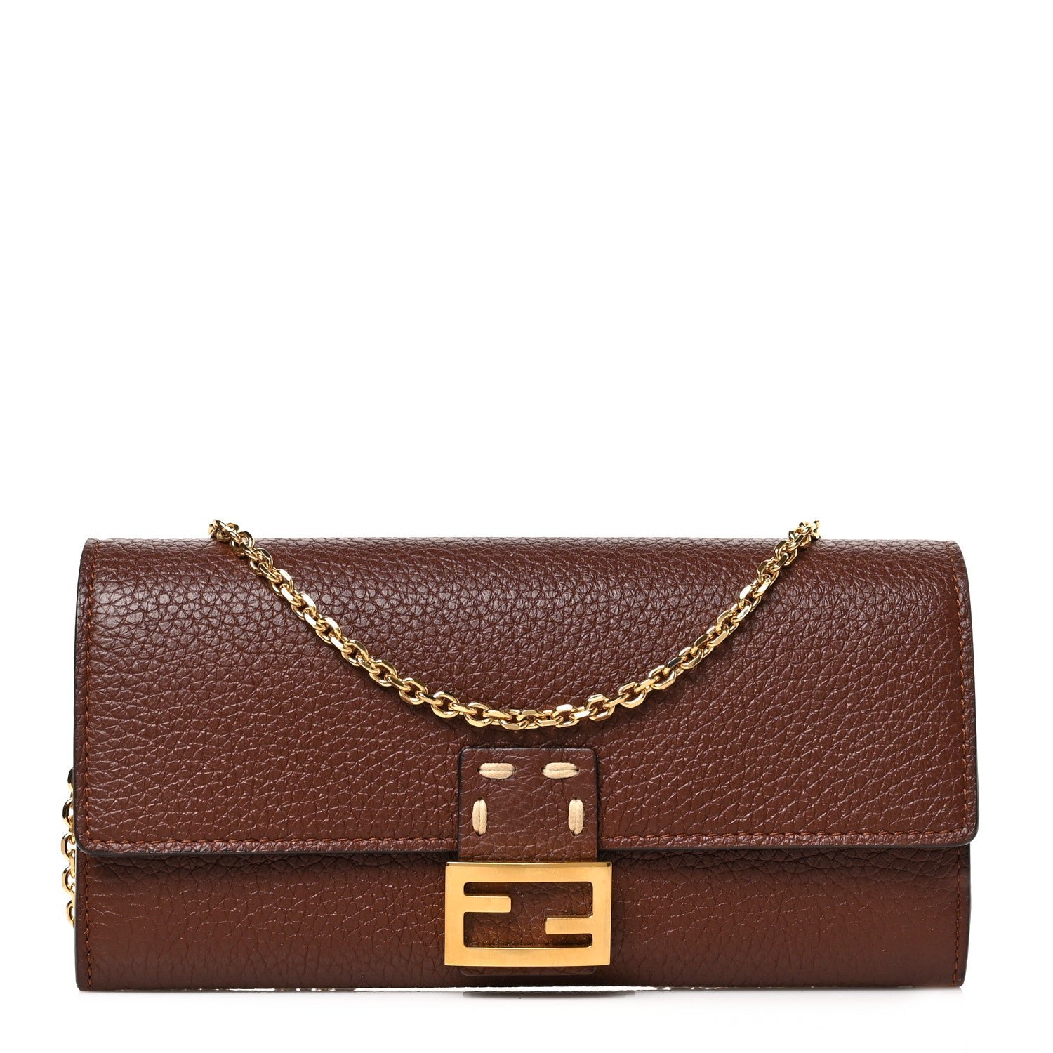 Fendi Vitello Stampa Granata Macro Stitchings Continental Wallet On Chain Ghianda