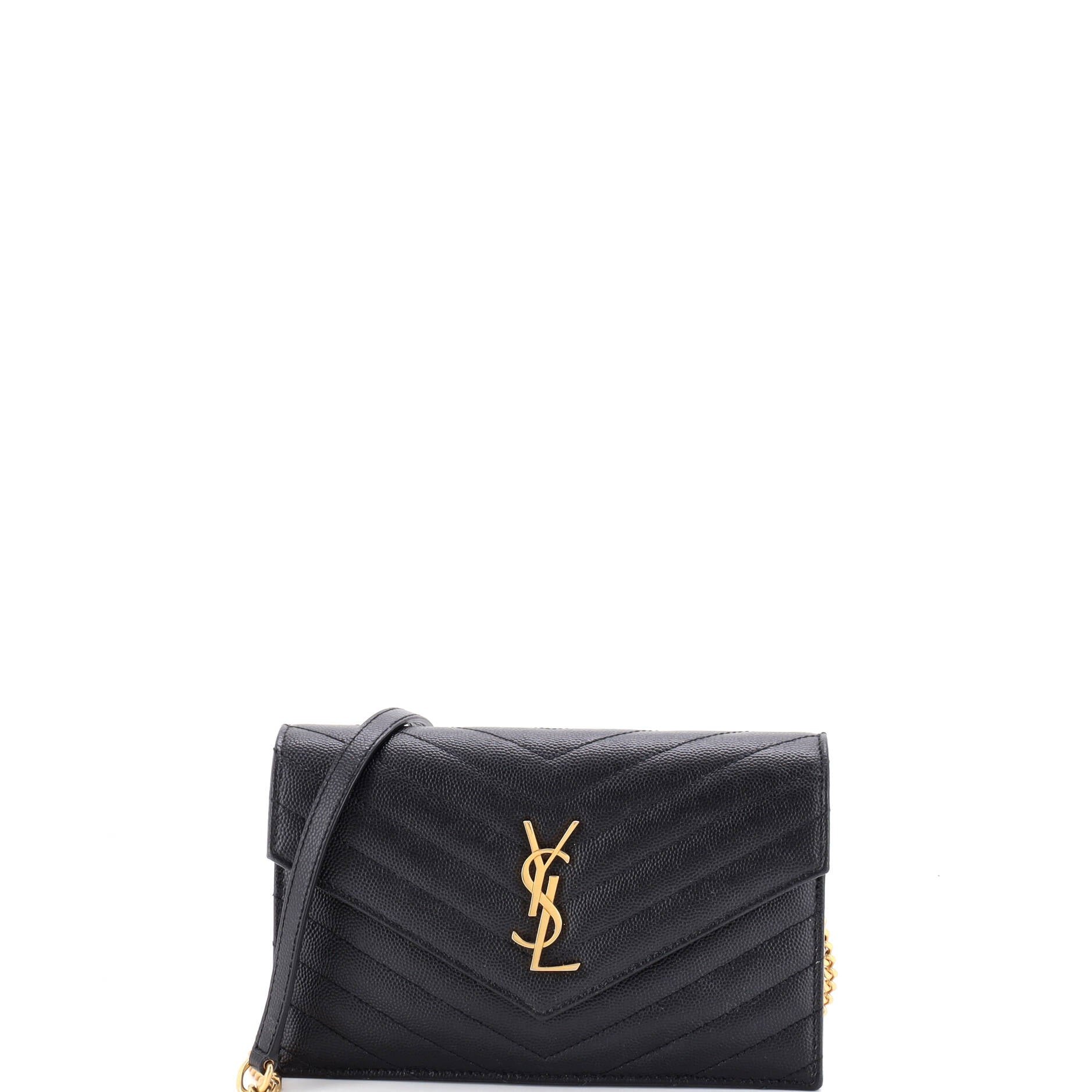 Classic Monogram Wallet on Chain Matelasse Chevron Leather Small