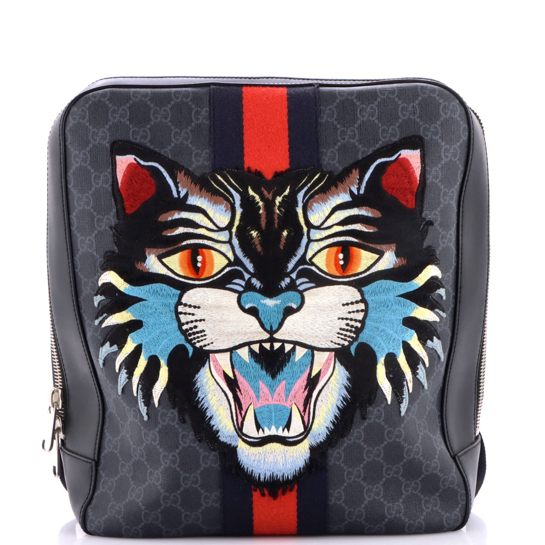 Angry Cat Web Backpack GG Coated Canvas with Applique Medium