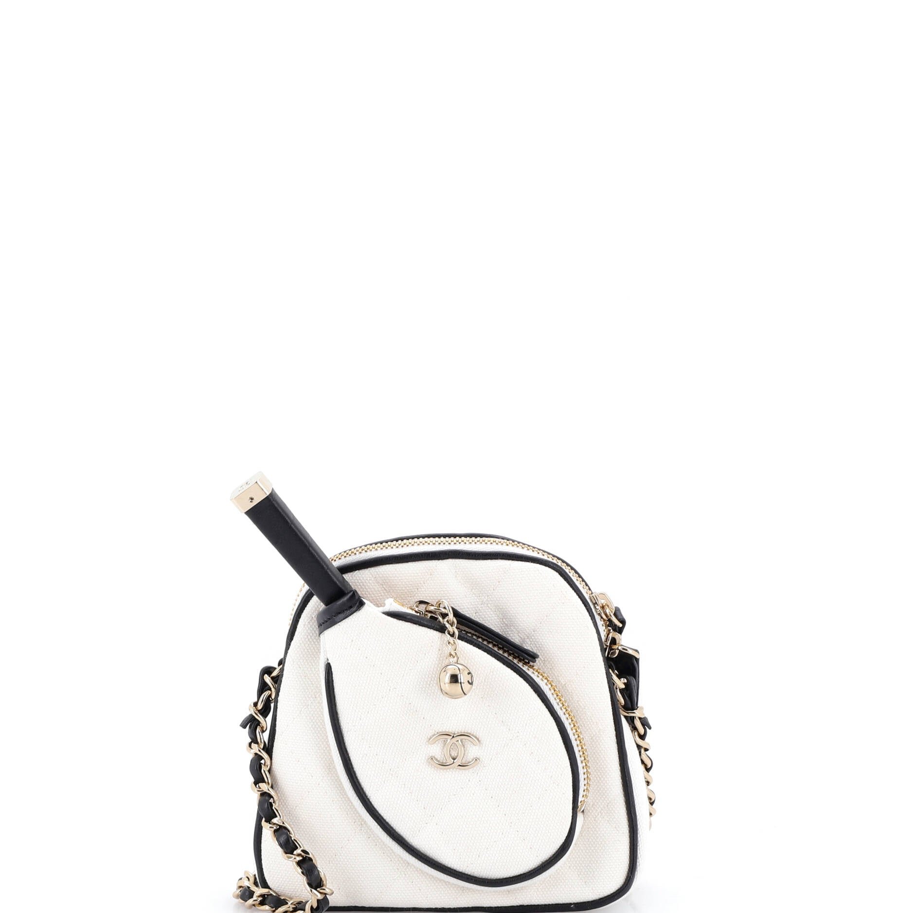 Chanel CC Tennis Racket Clutch with Chain Quilted Canvas and Leather Small