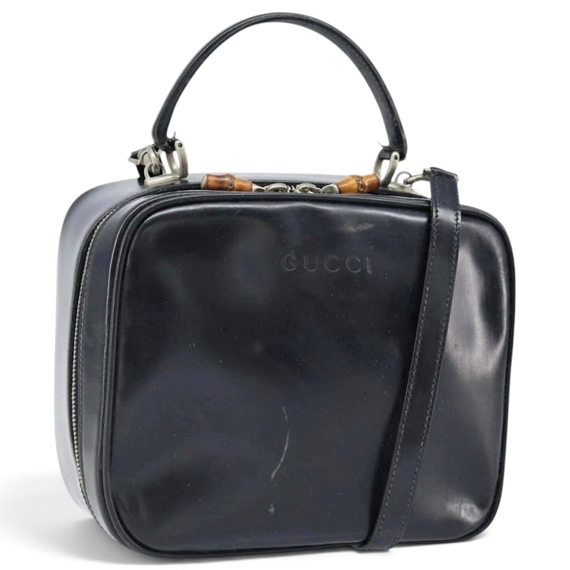 Bamboo patent leather handbag