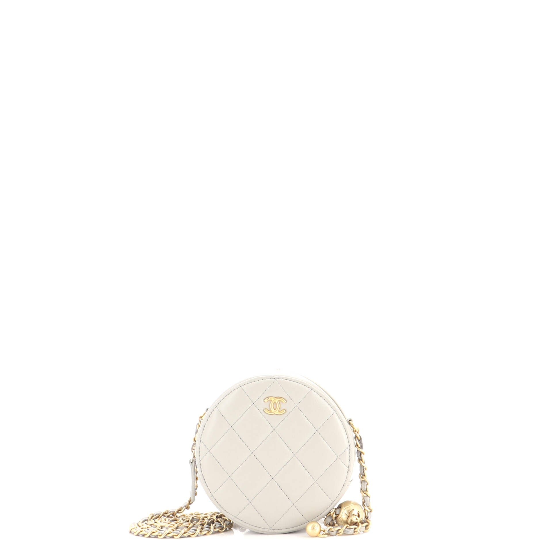 Pearl Crush Round Clutch with Chain Quilted Lambskin