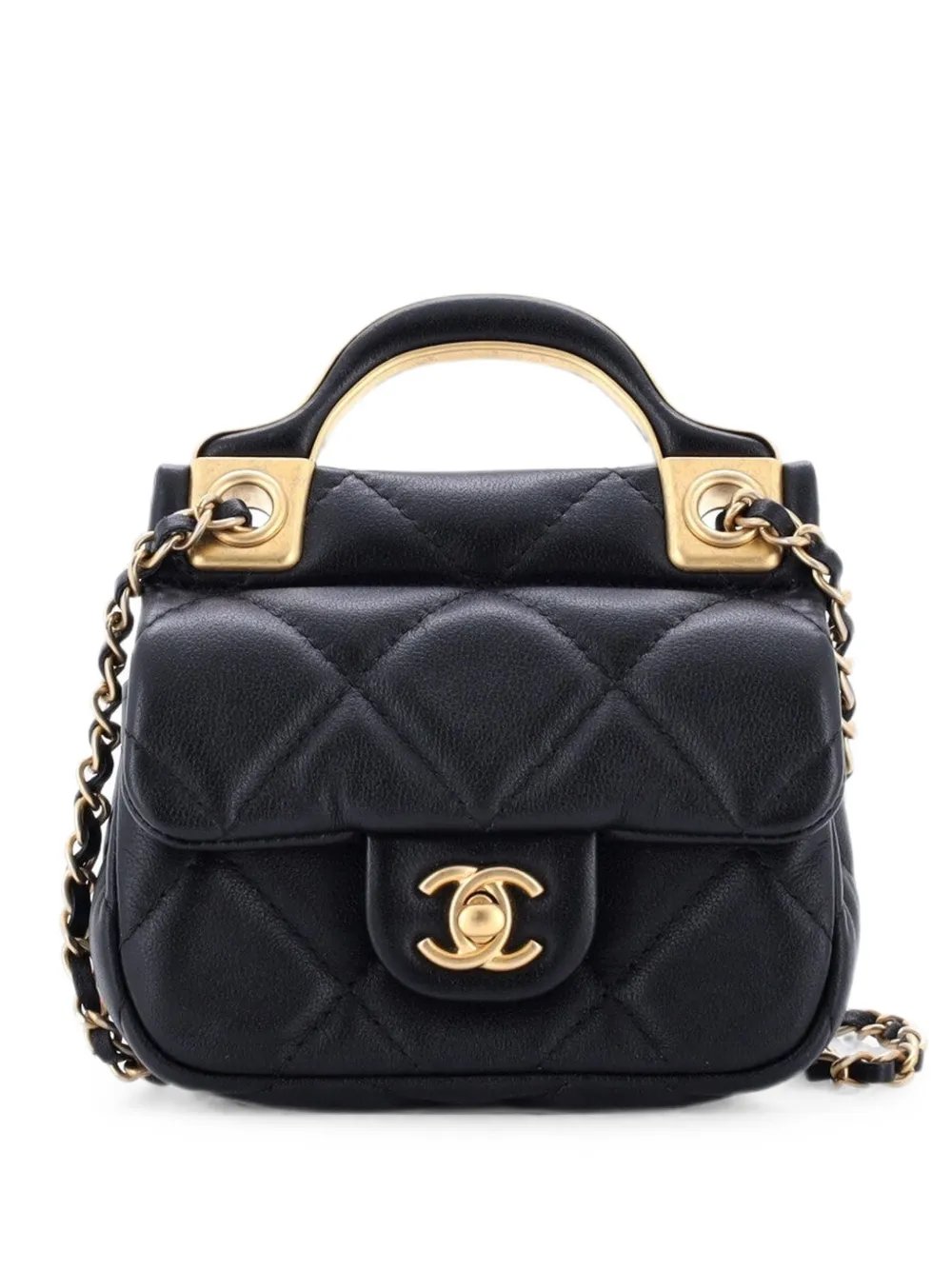 Lady Handle Flap Card Holder on Chain Quilted Calfskin clutch bag