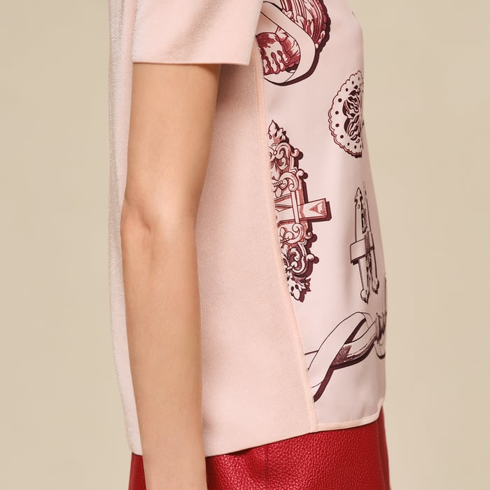 Rose Opaline Pull Manches Courtes Twillaine Imprimé « ferronnerie Remix »