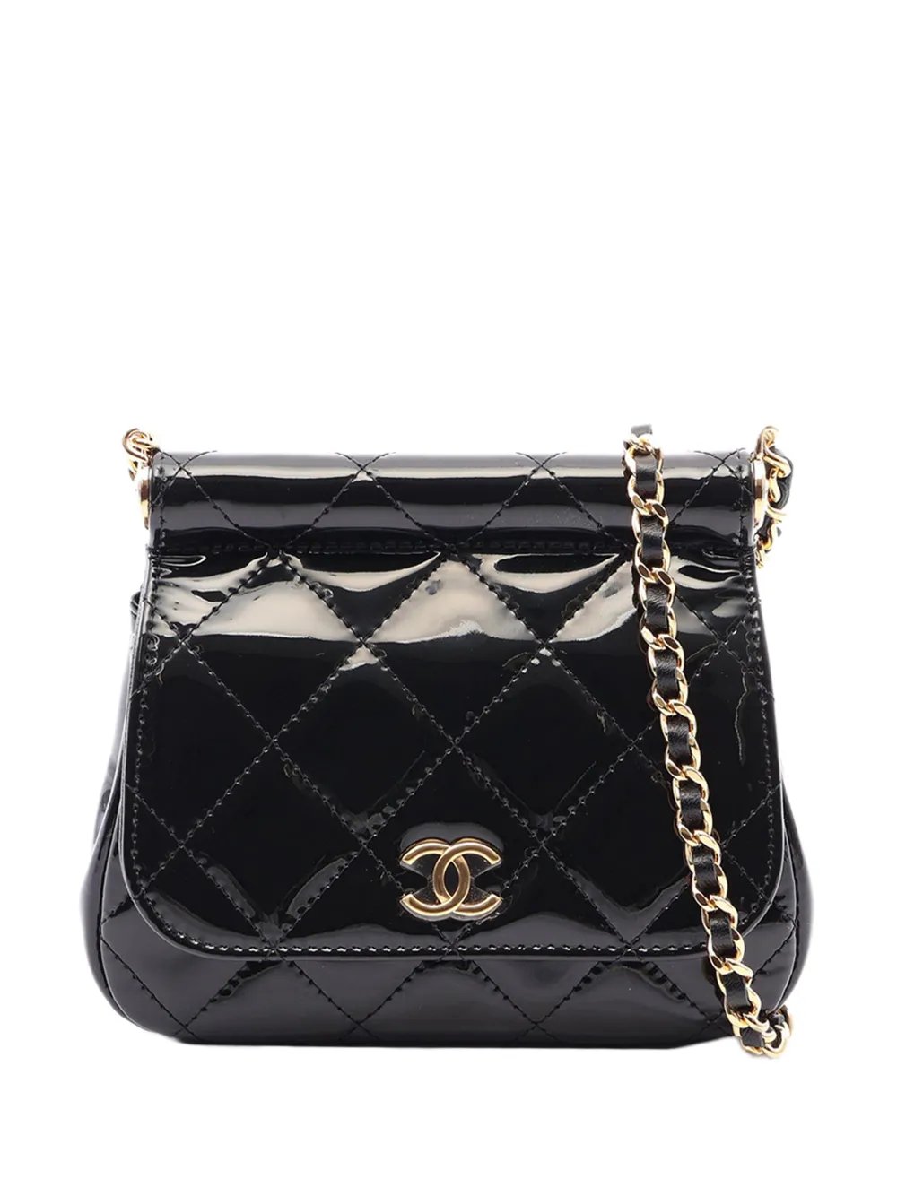 2021-2026 CC Quilted Patent Frame Flap Clutch with Chain crossbody bag