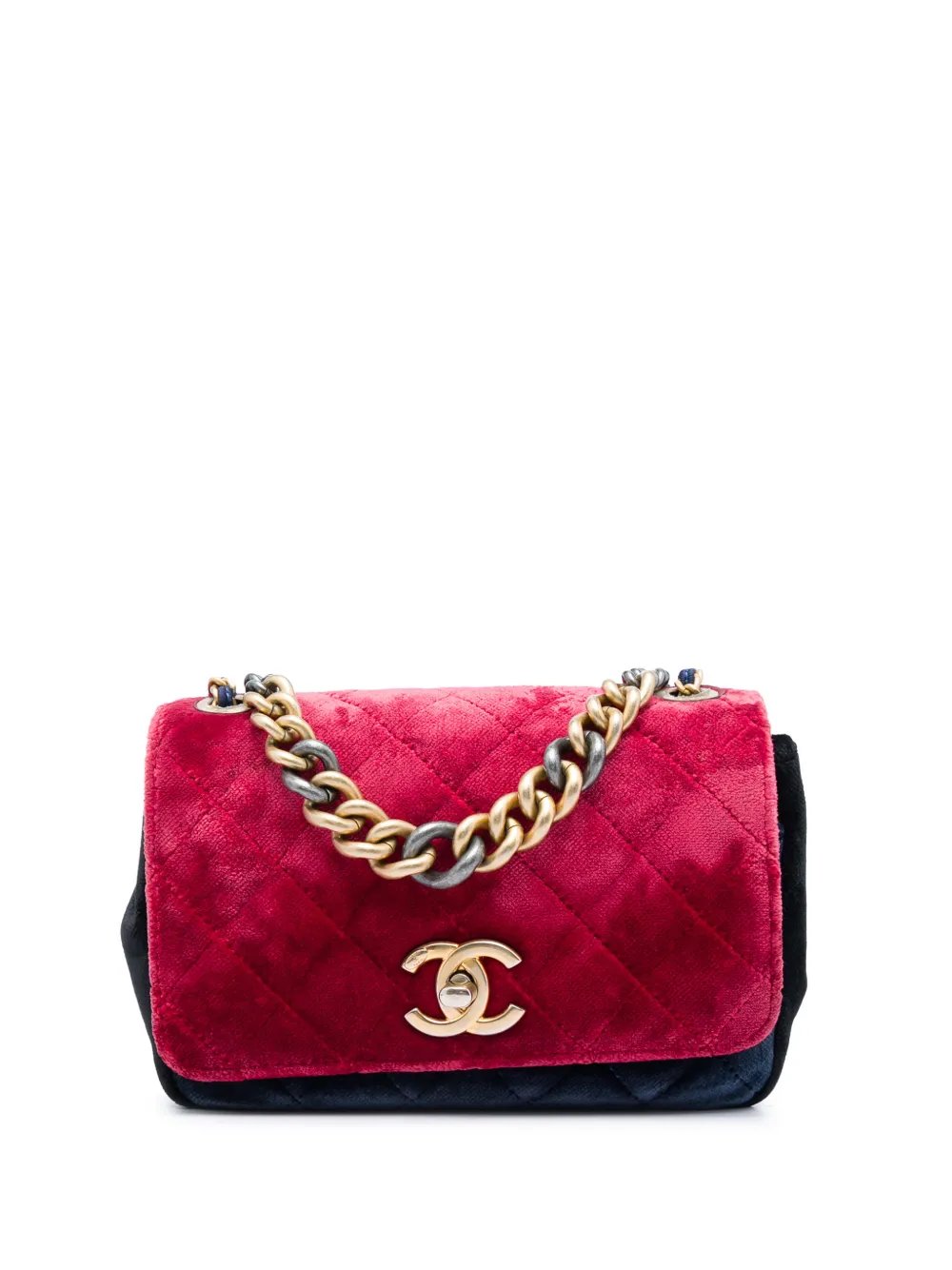 2017-2018 Paris Cosmopolite Small Tricolor Quilted Velvet Private Affair Camellia Flap satchel