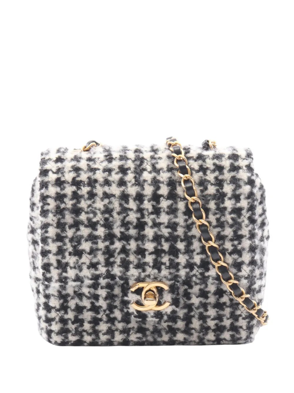 2021-2026 Mini Square Quilted Tweed Houndstooth Straight Single Flap crossbody bag