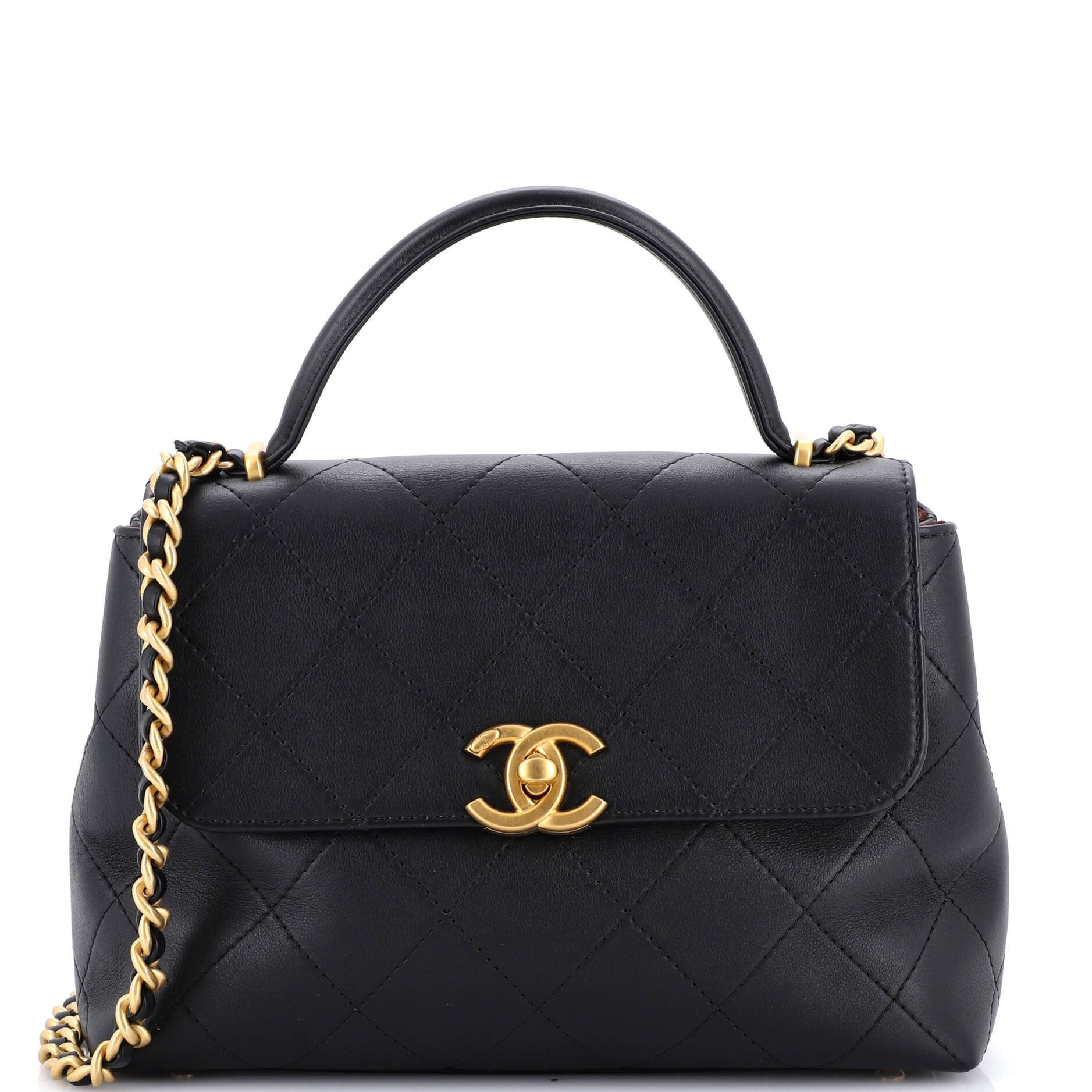 CC Top Handle Flap Bag Quilted Calfskin Large