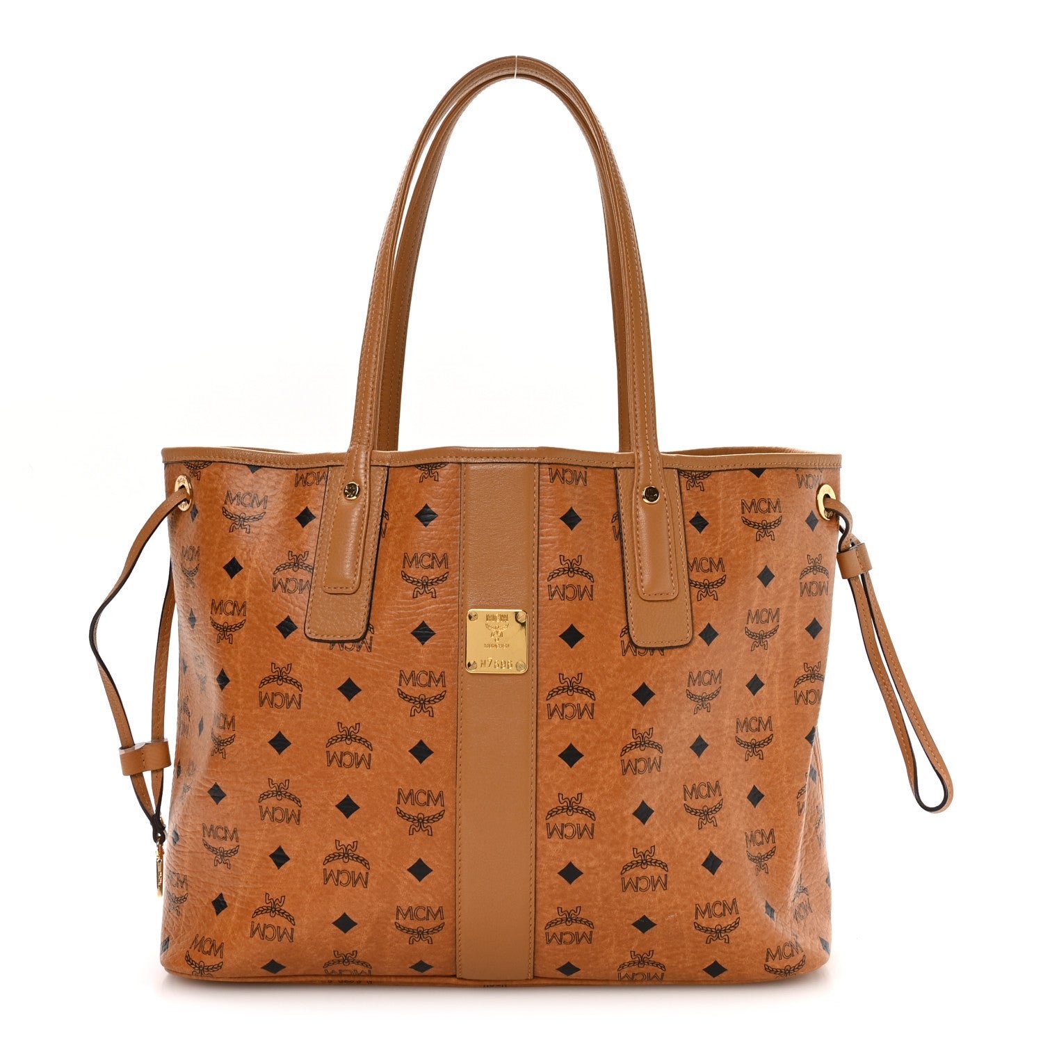 MCM Visetos Medium Liz Reversible Shopper Tote Cognac