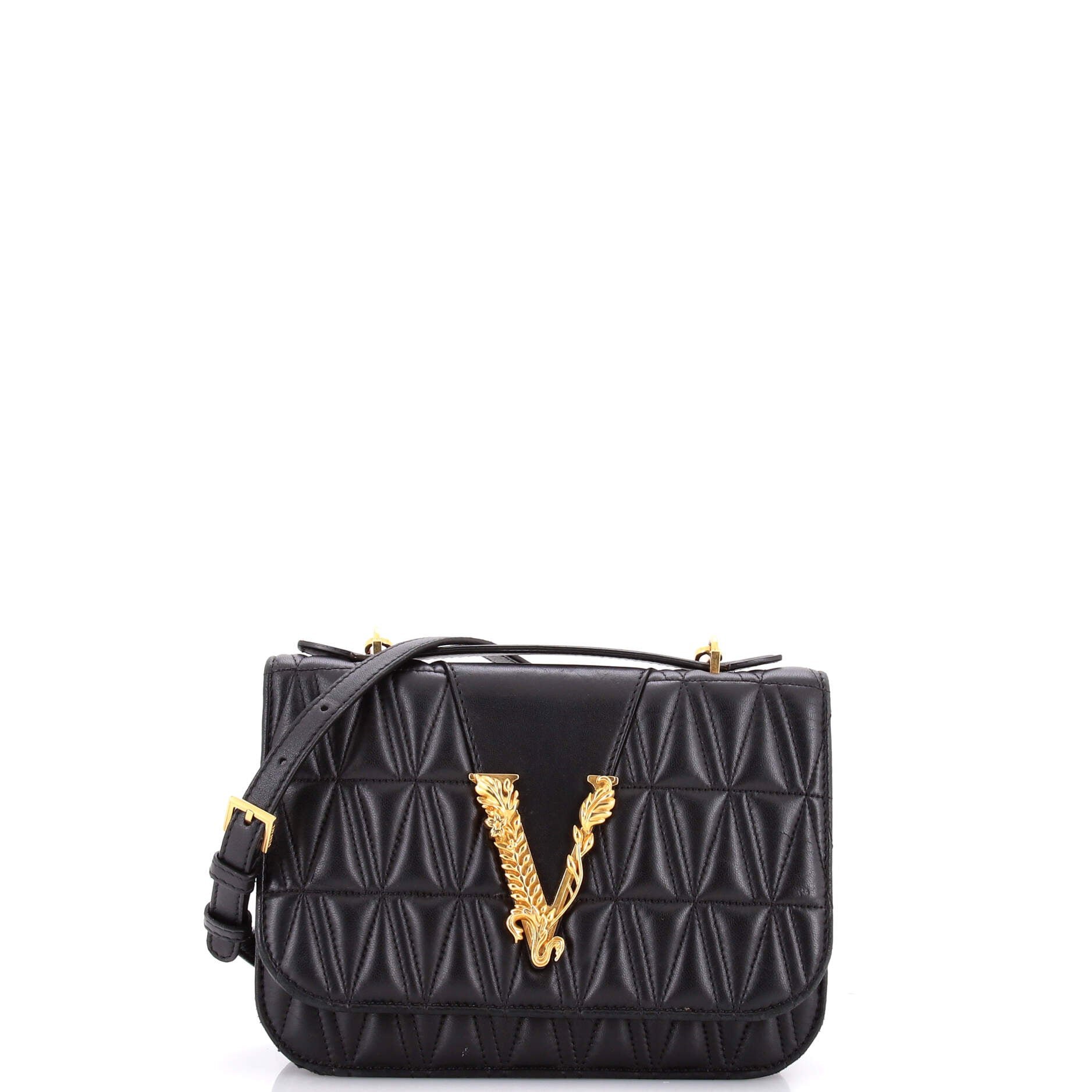 Virtus Flap Shoulder Bag Quilted Leather Small