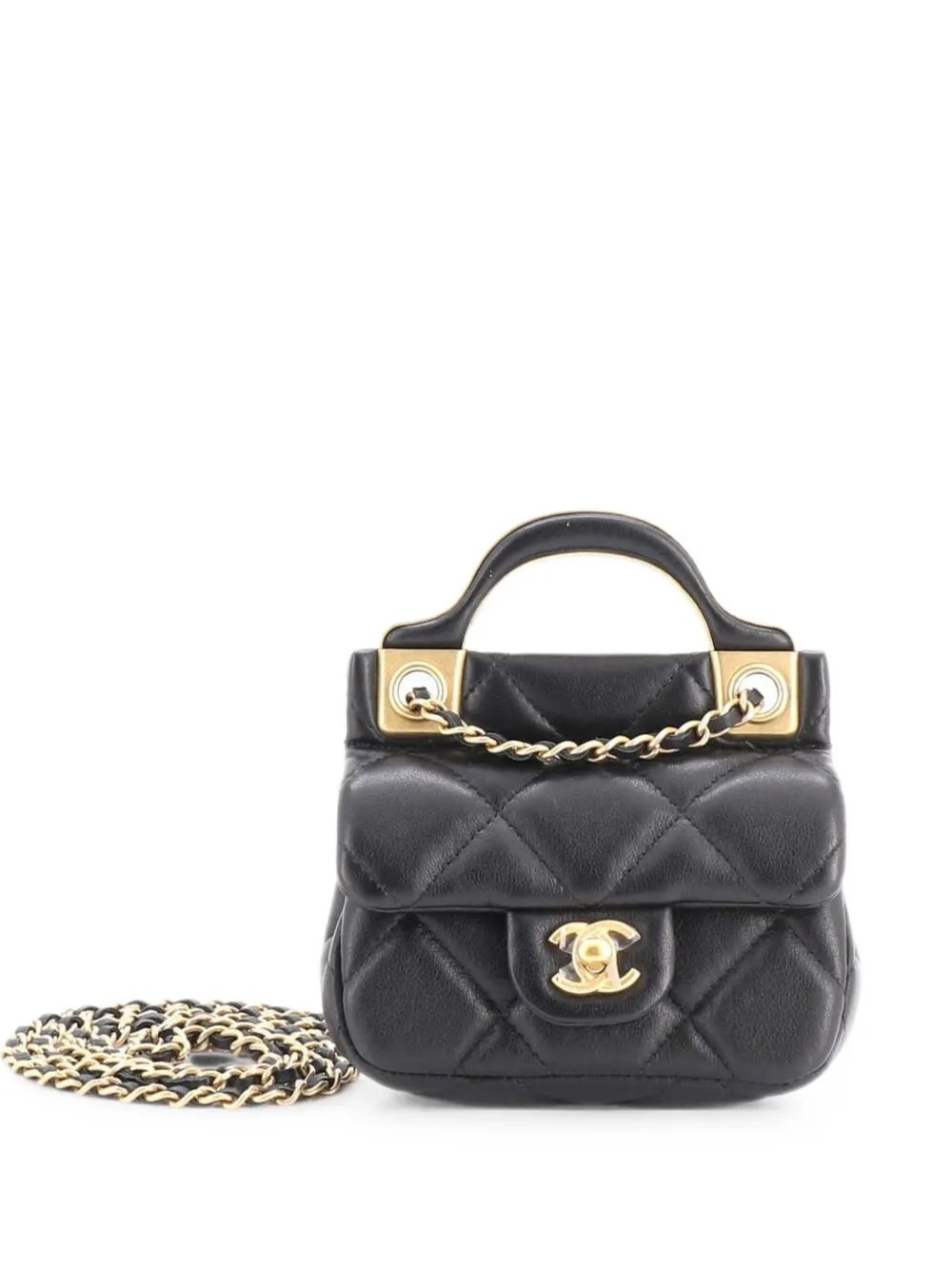 Lady Handle Flap Card Holder on Chain Quilted Calfskin clutch bag