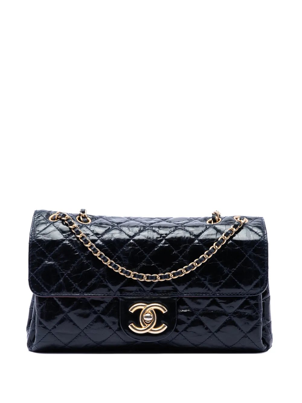 2010-2011 CC Quilted Aged Glazed Calfskin Accordion Flap shoulder bag