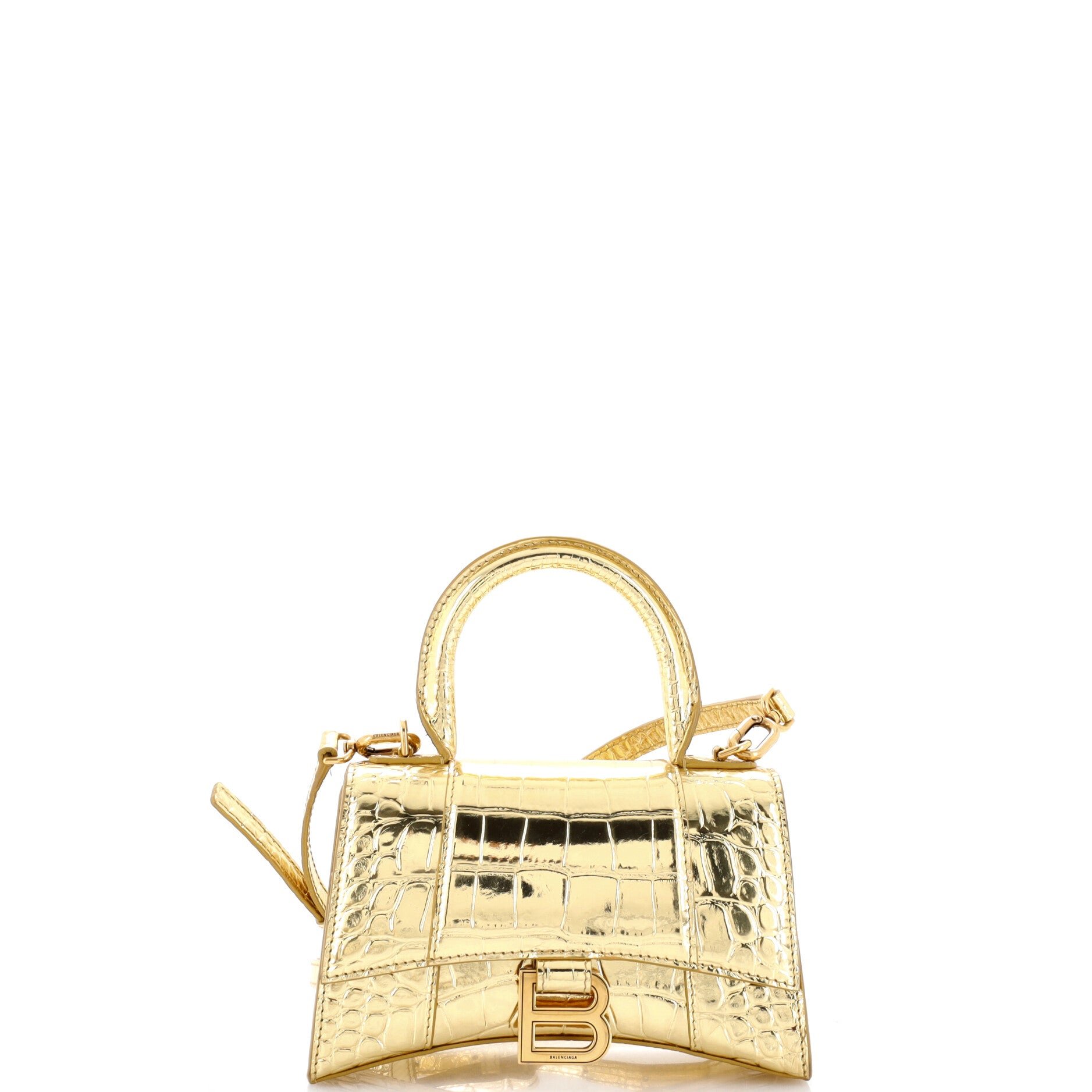 Hourglass Top Handle Bag Crocodile Embossed Leather XS