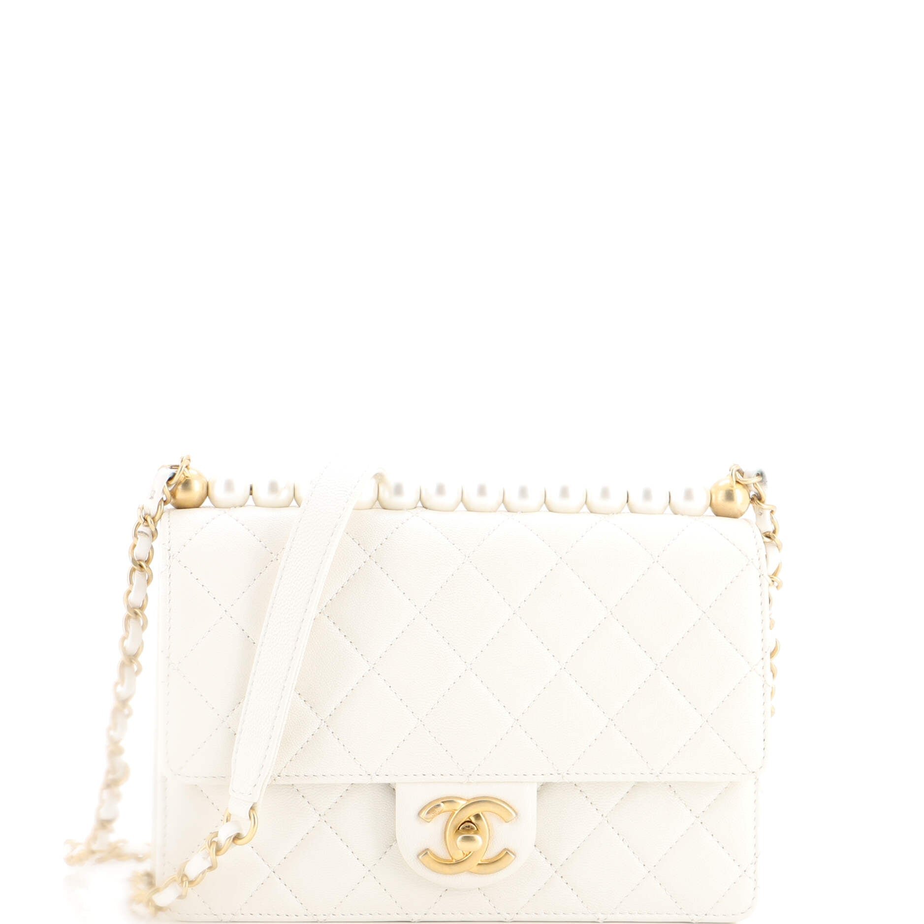 Chic Pearls Flap Bag Quilted Lambskin Small