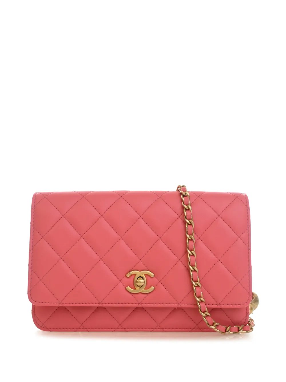 2020 CC Quilted Lambskin Pearl Crush Wallet On Chain crossbody bag