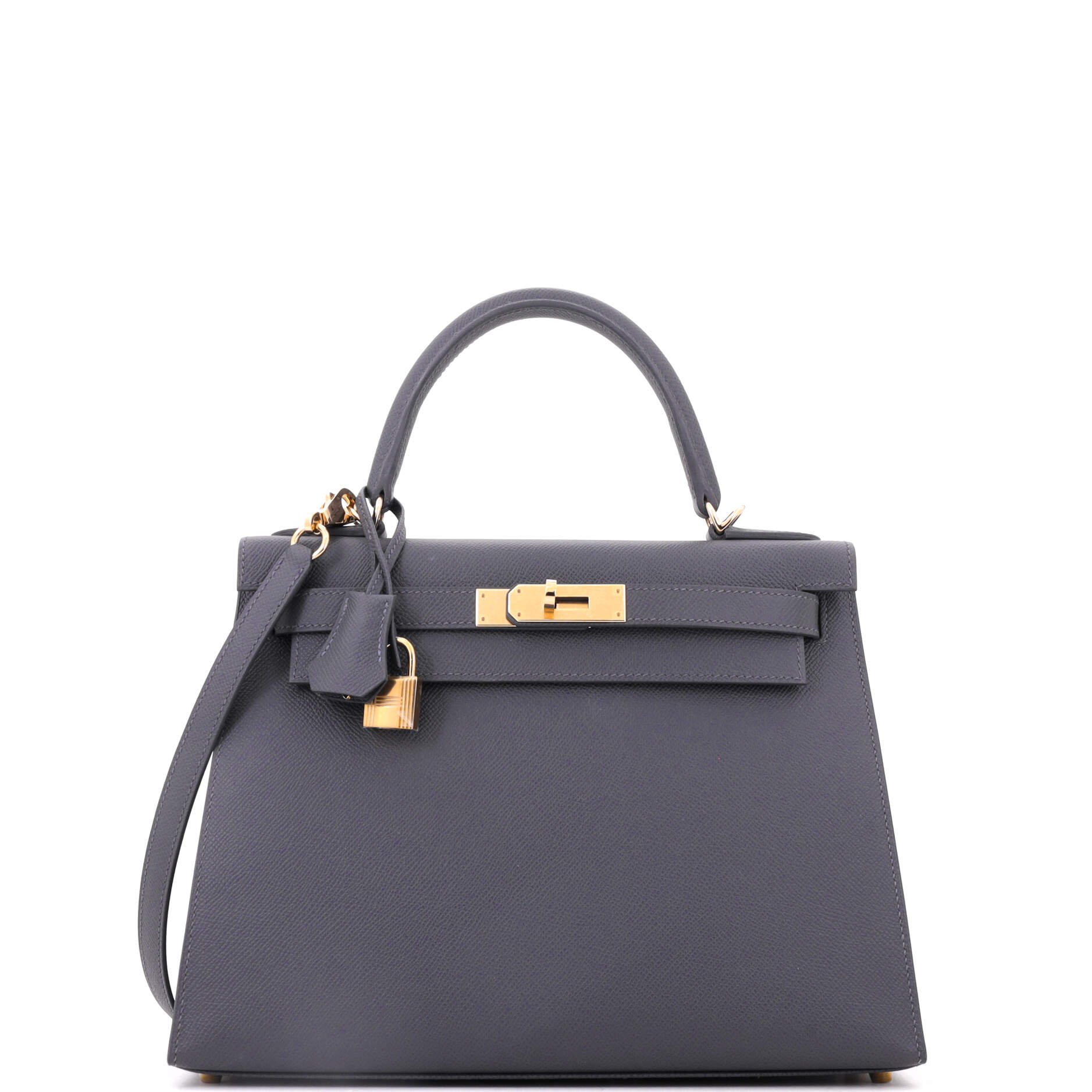 Hermes Kelly Handbag Grey Epsom with Permabrass Hardware 28