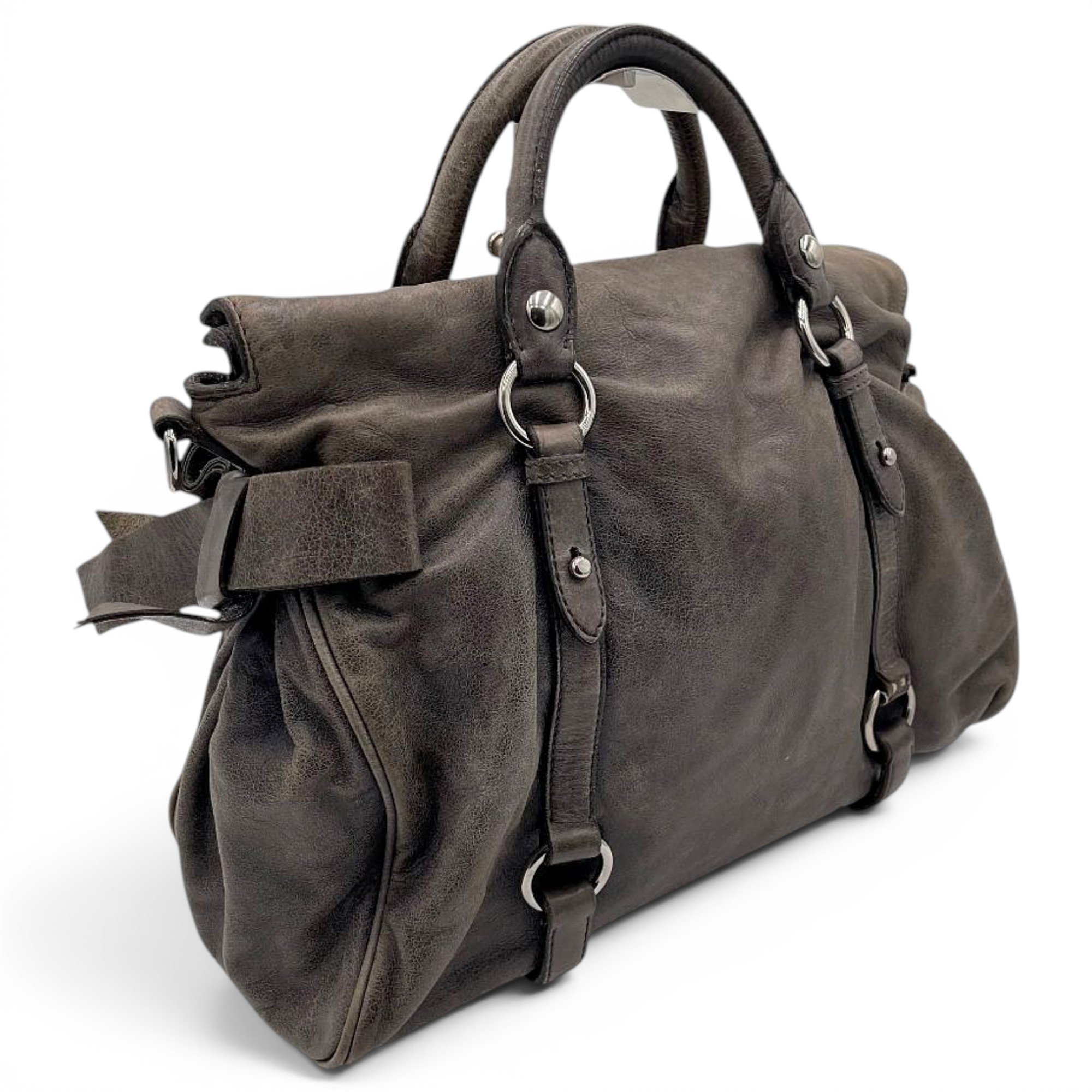 Bow bag leather handbag