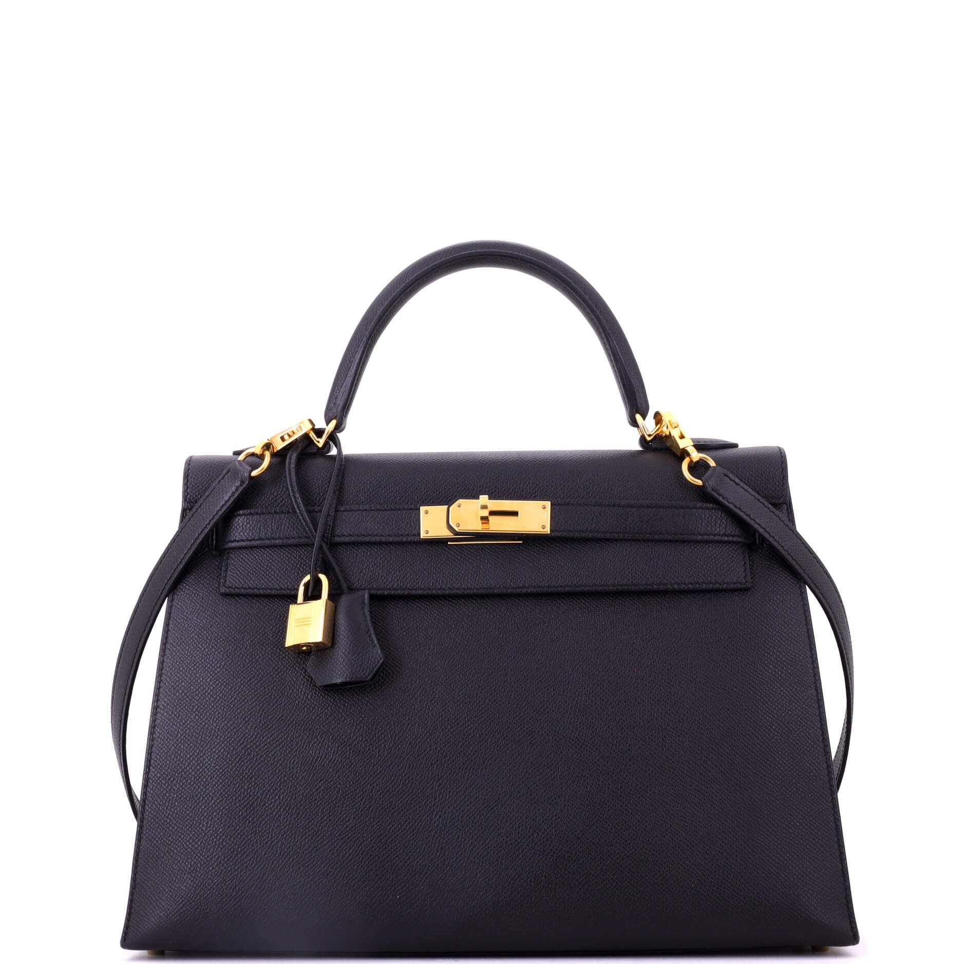 Kelly Handbag Noir Epsom with Gold Hardware 32
