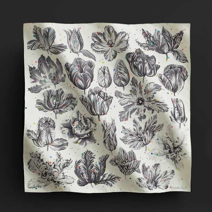Carré 90 Brodé Tulipomanie