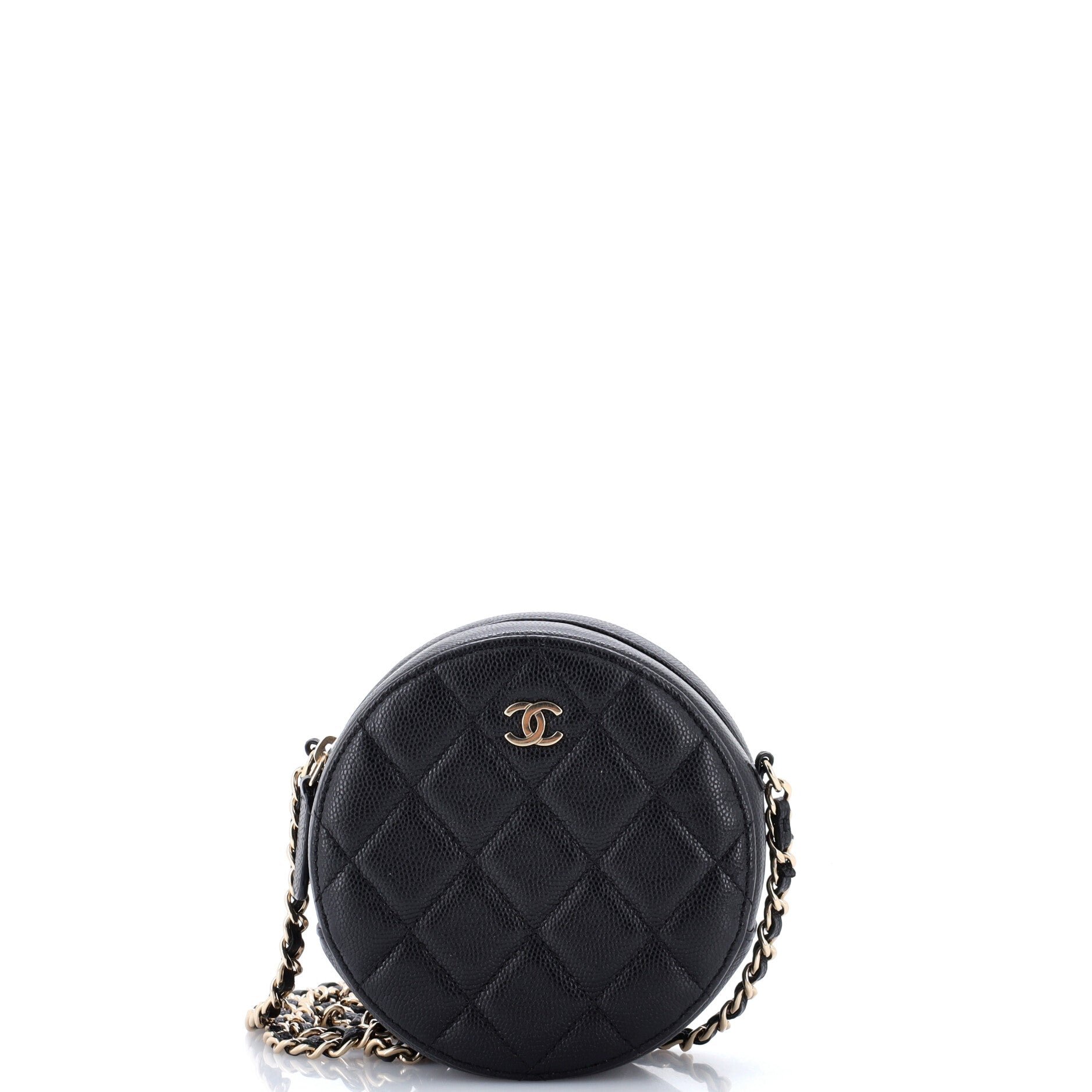Round Clutch with Chain Quilted Caviar Mini