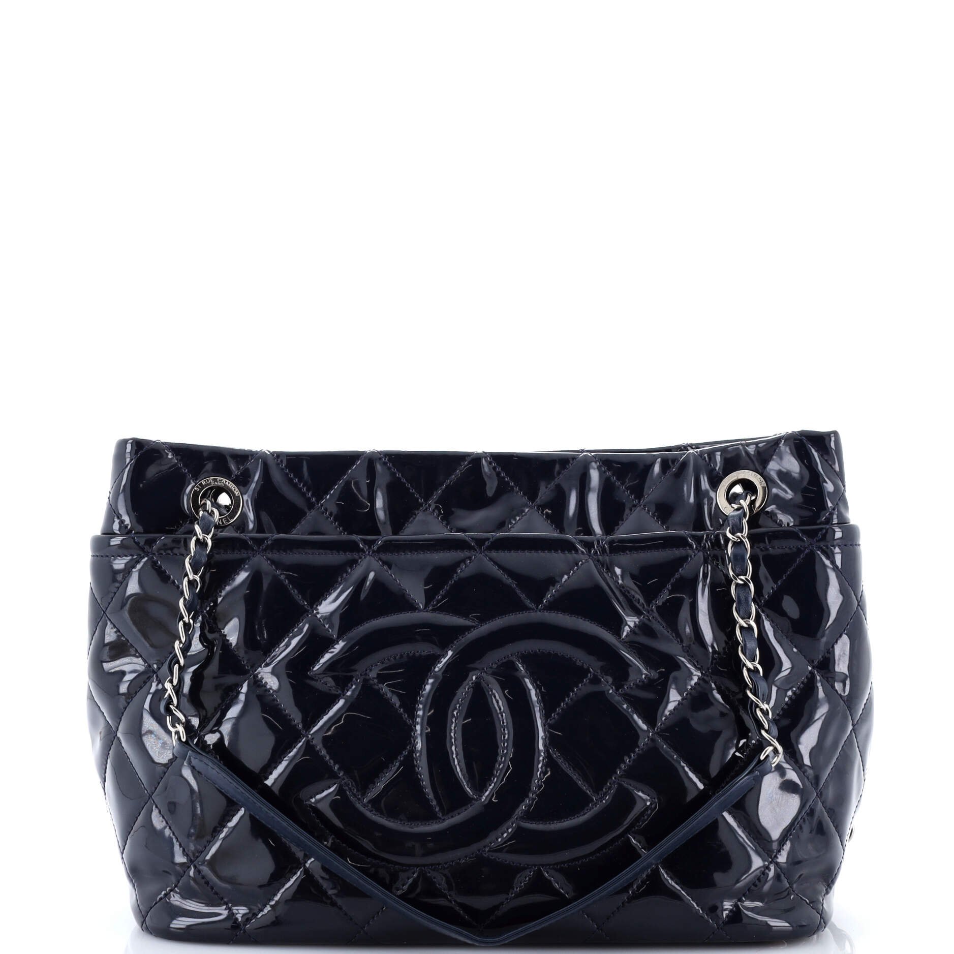 Timeless CC Shopping Tote Quilted Patent Medium