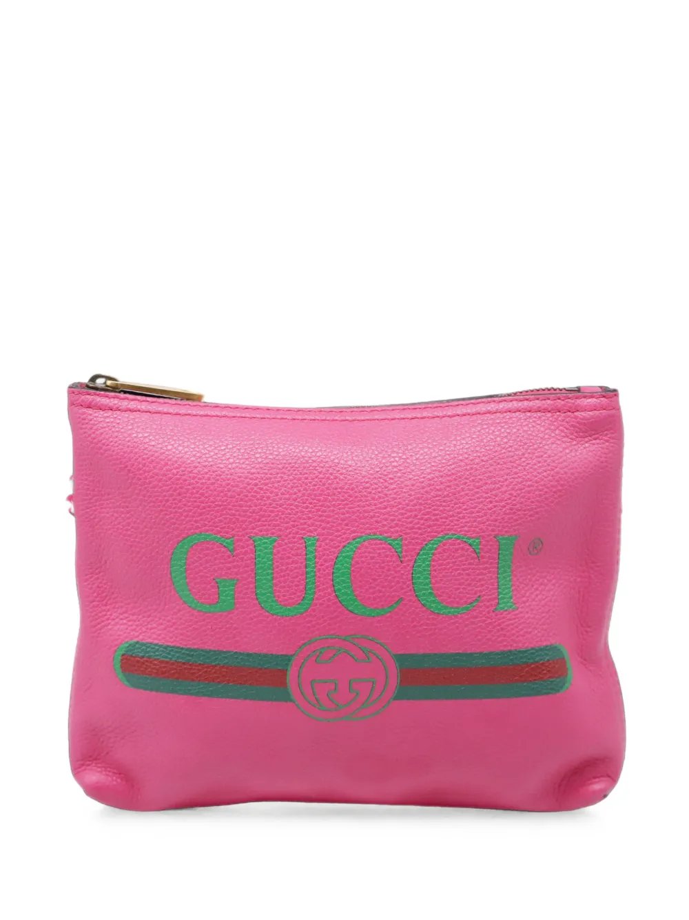 logo-print leather clutch bag