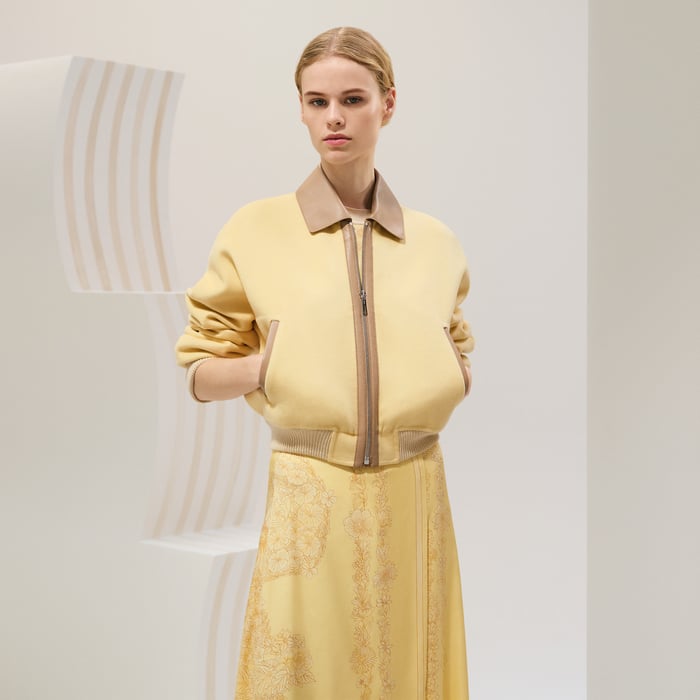 Jaune Aurore Cashmere Bomber Jacket With Leather Detail
