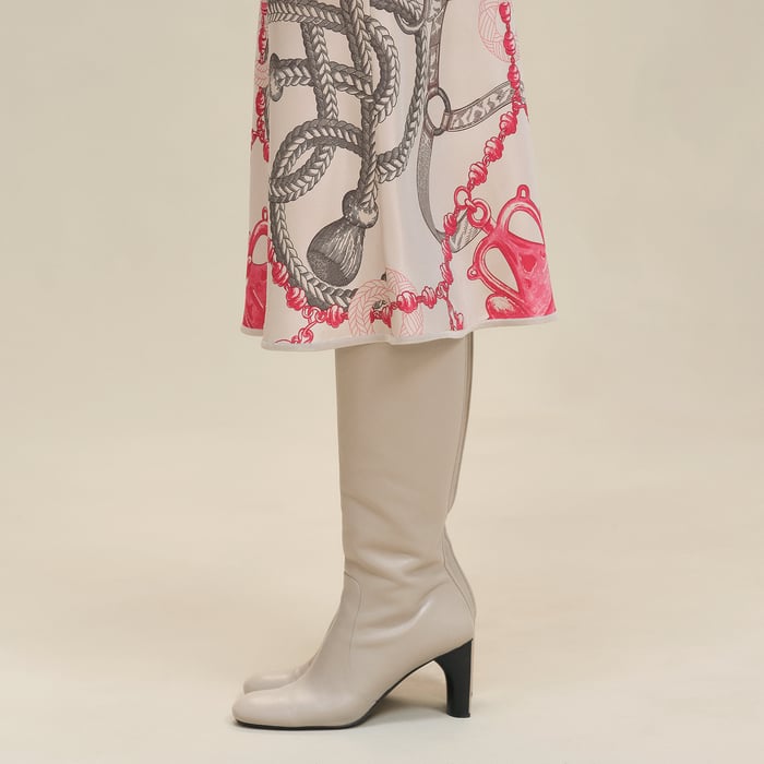 Beige Avoine "Palefroi Remix" Short-sleeve Twillaine Long Dress