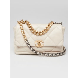 Chanel Light Beige Quilted Goatskin Leather Chanel 19 Large Flap Bag