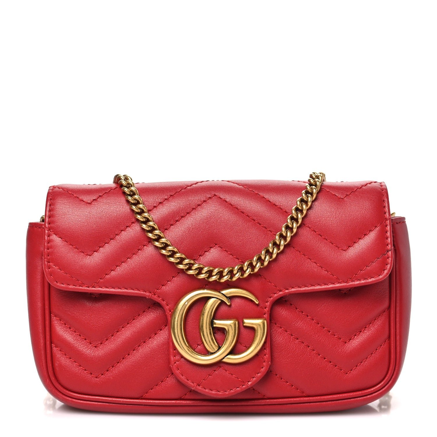 Gucci Calfskin Matelasse Super Mini GG Marmont Shoulder Bag Hibiscus Red