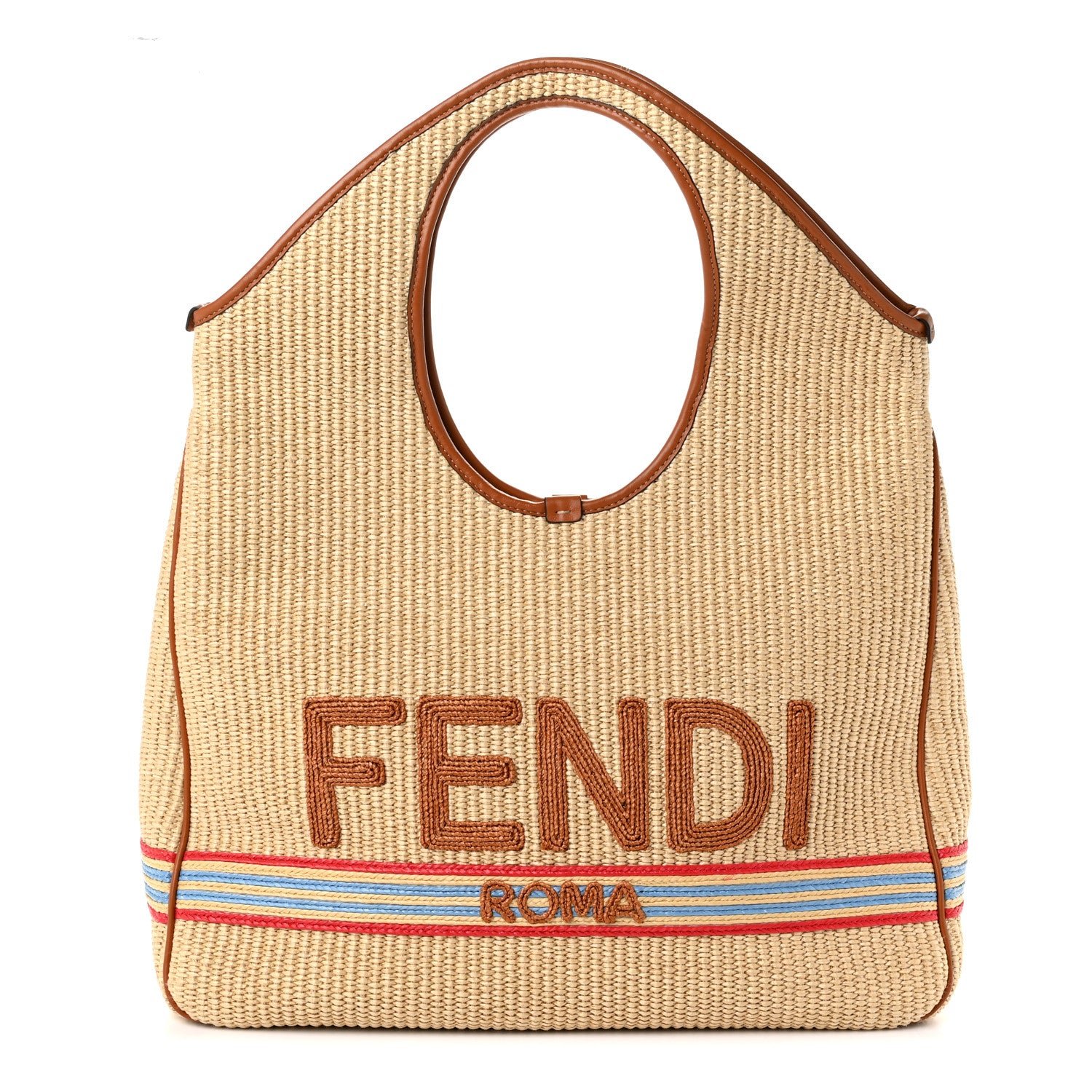 Fendi Paglia Chicco Riso Logo Embroidered Hobo Alchemy Brandy