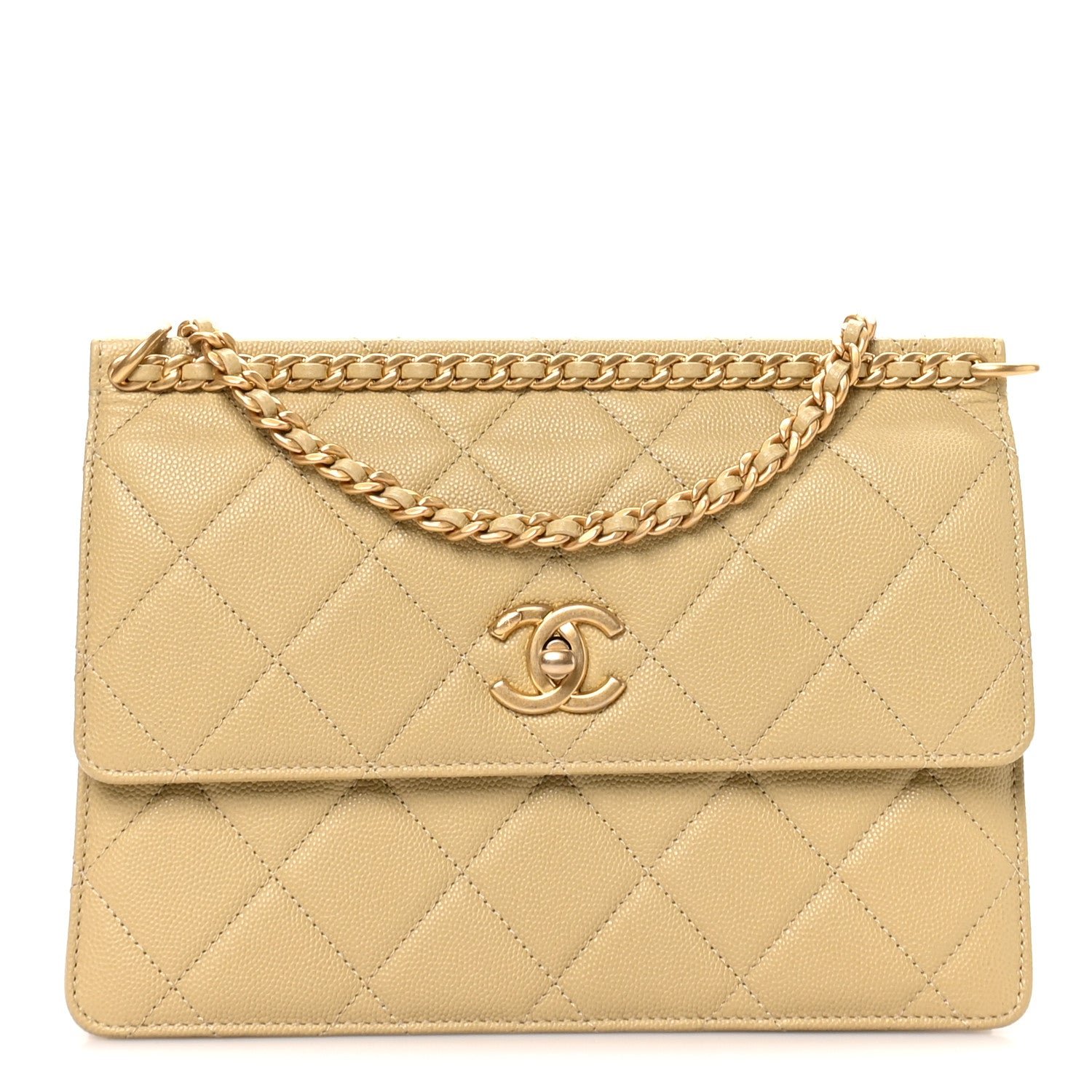 Chanel Caviar Quilted Chain Frame Flap  Light Green