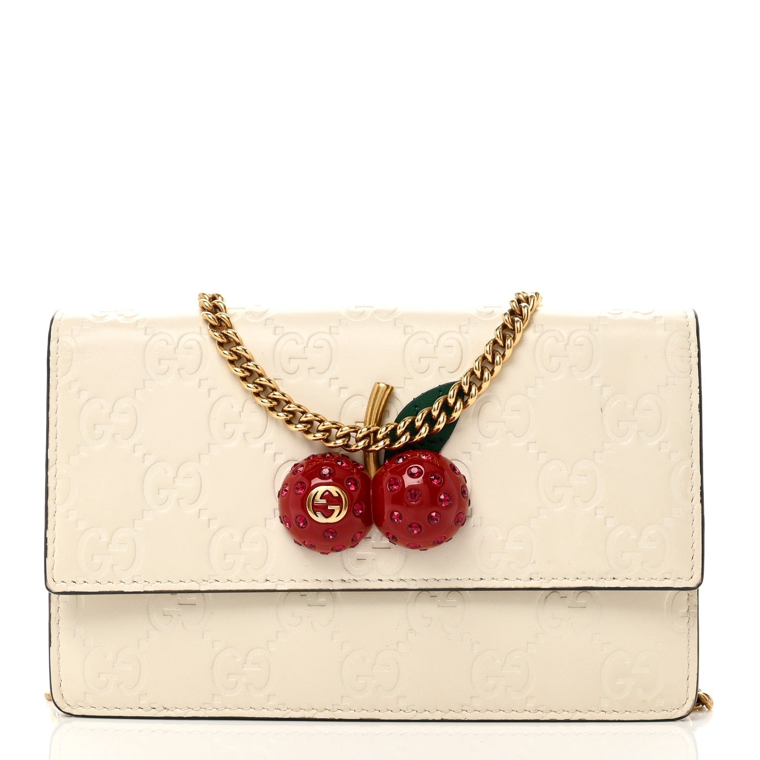 Gucci Guccissima Mini Cherry Chain Bag White